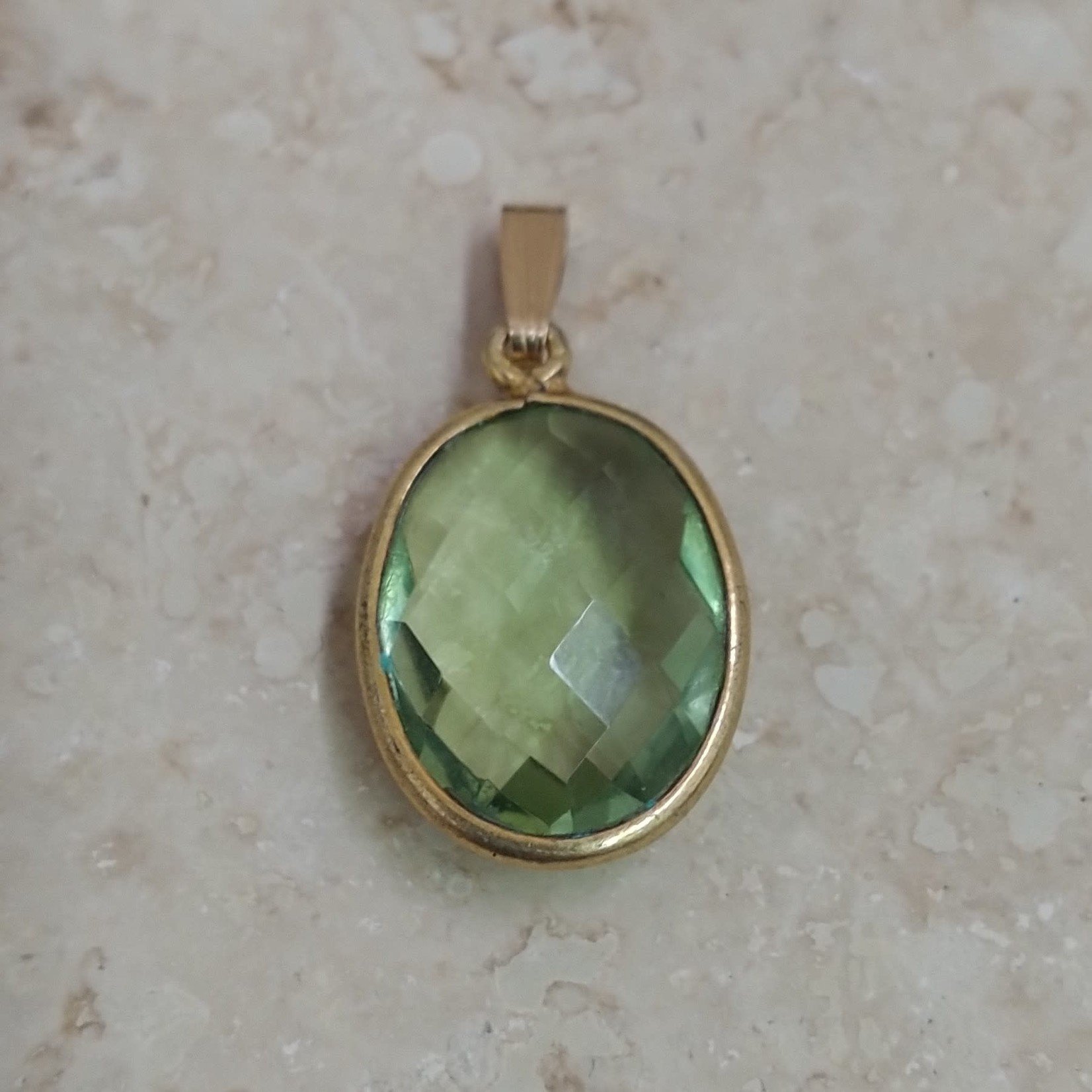 Green Amethyst Gold Bezel Oval Pendant with Bail
