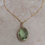 Green Amethyst Gold Bezel Pendant on 18" Gold Filled Satellite Chain