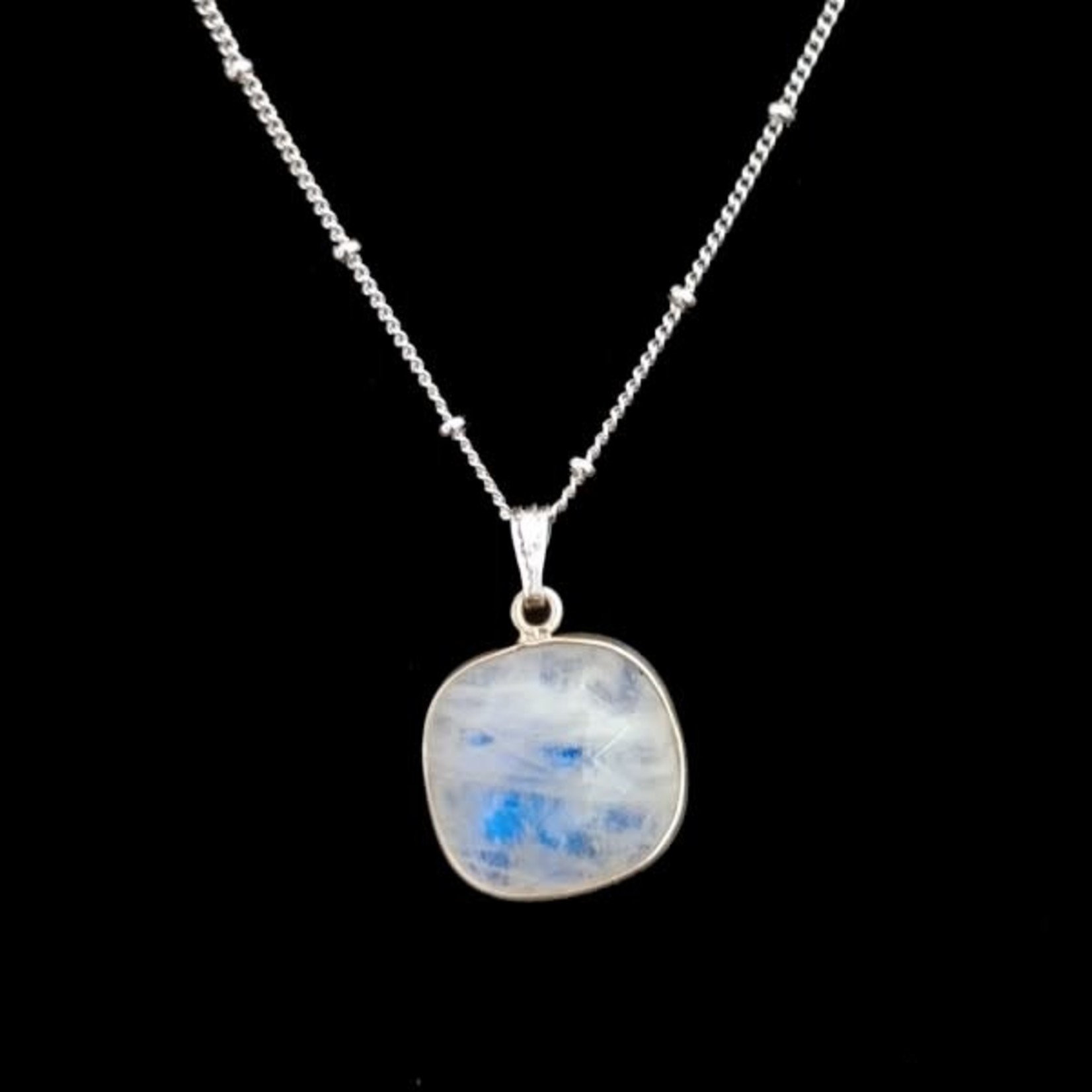 Rainbow Moonstone Pendant on Sterling Silver Necklace Chain