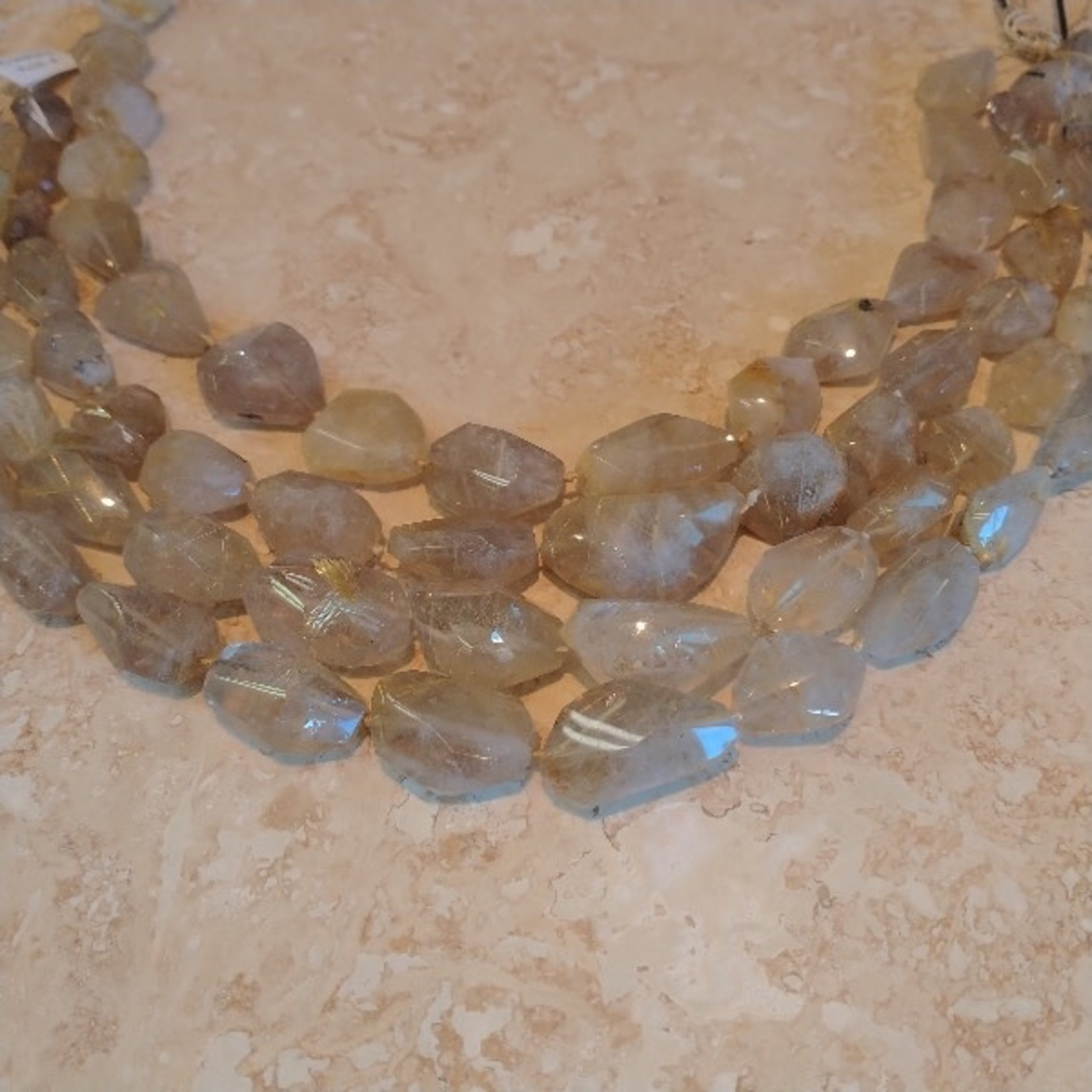 Rutilated Quartz Large Faceted Nugget Bead Strand