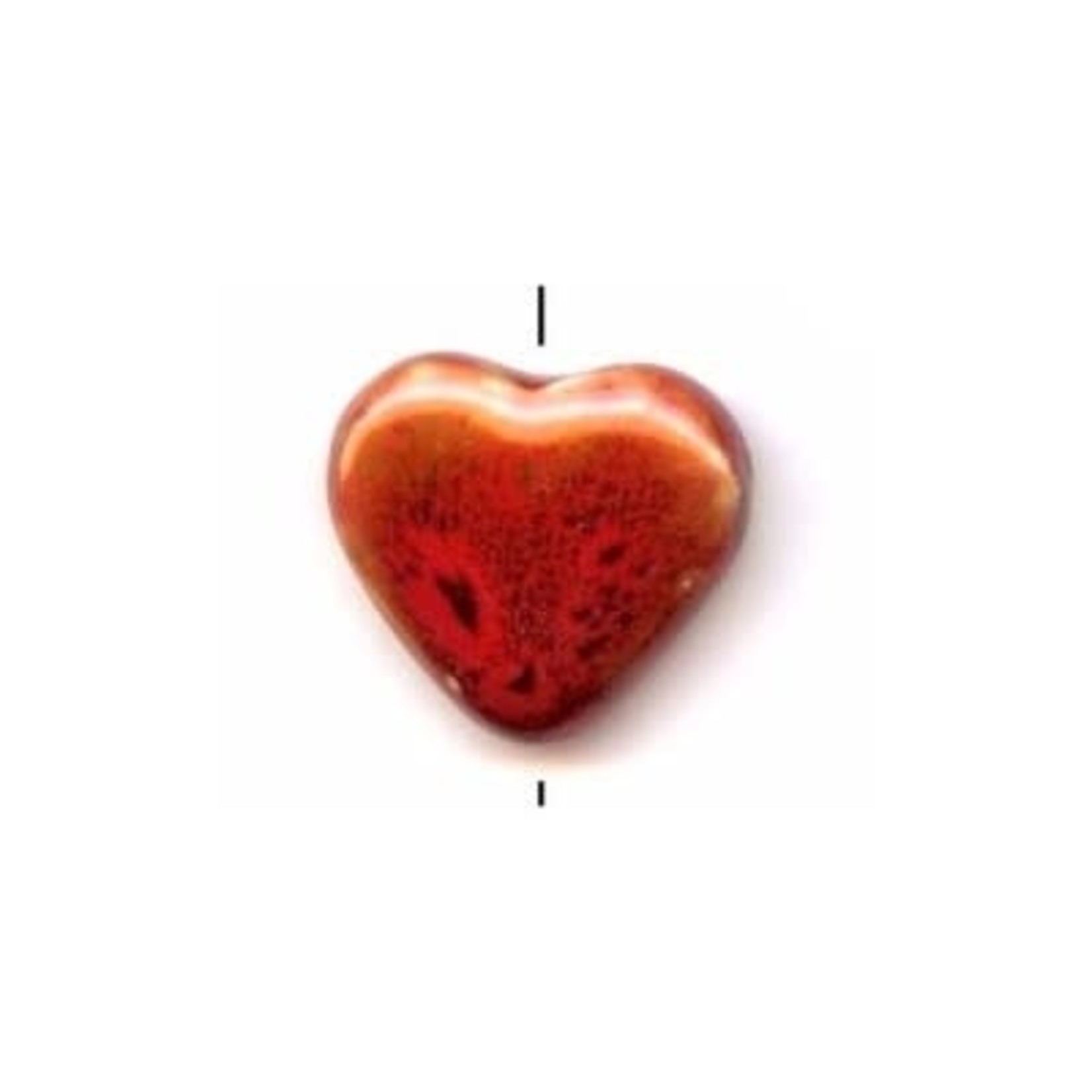 Glazed Clay Bead Large Heart Vertical Hole 28x26mm Red