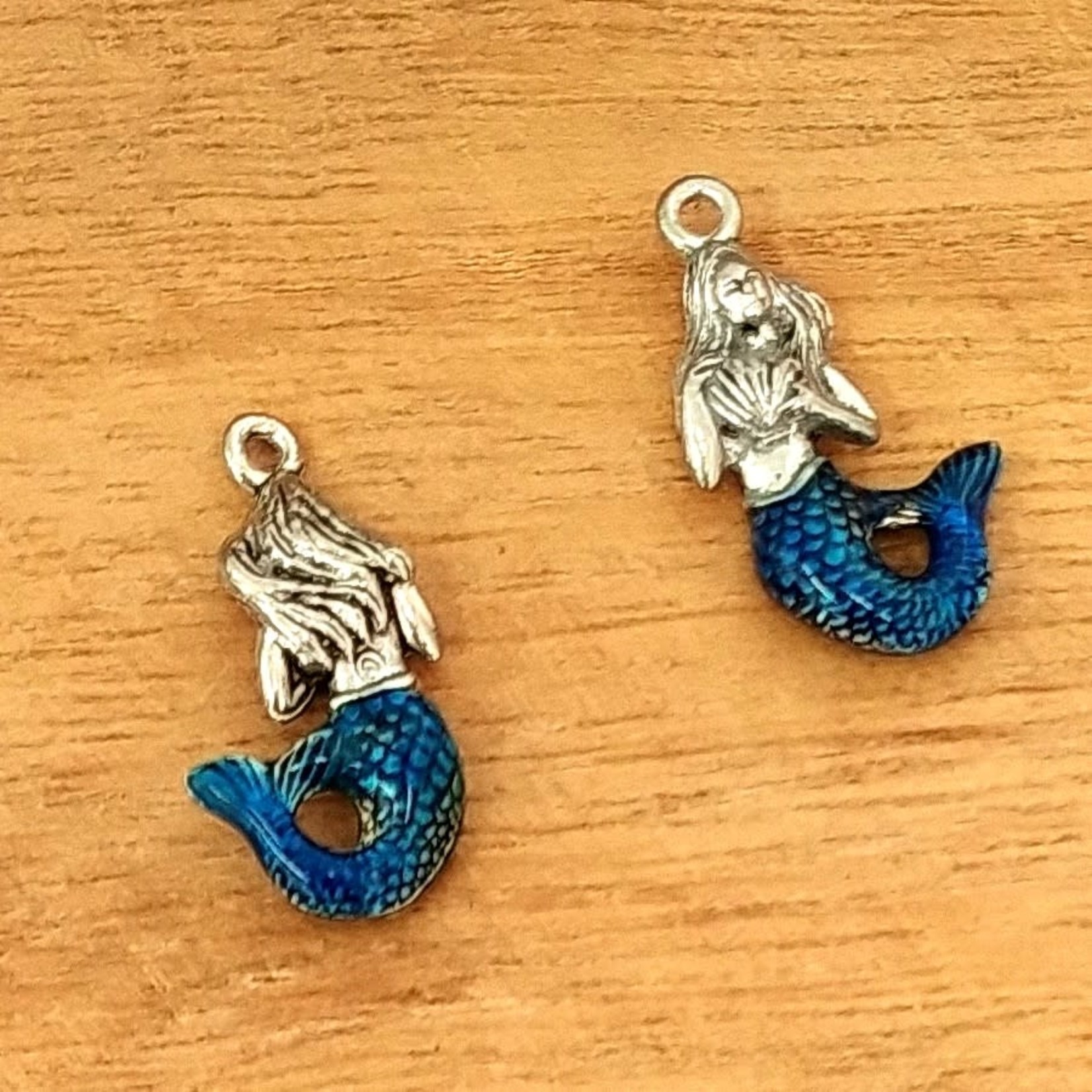 Mermaid with Enameled Tail Silver Plated Charm