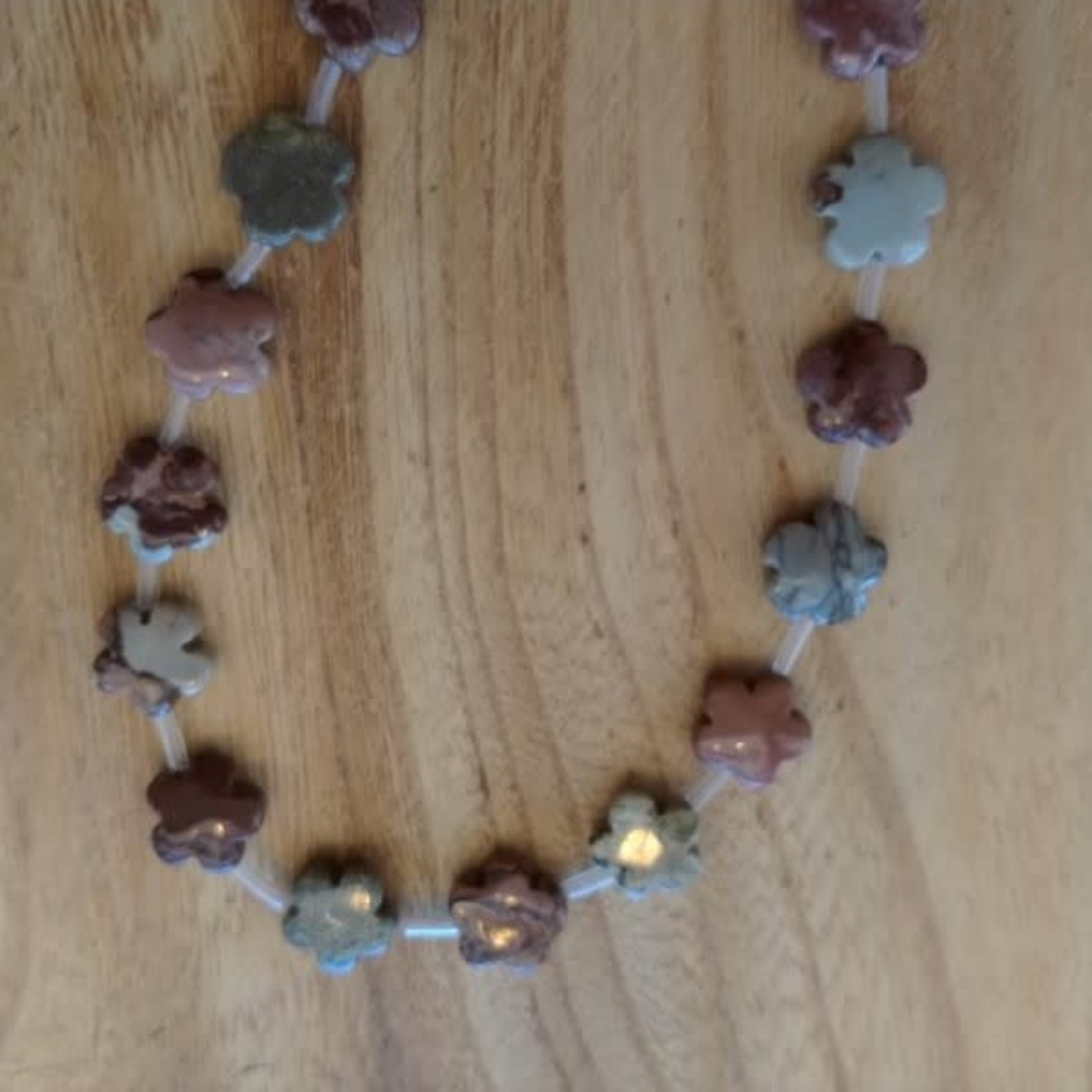 Picture Jasper Carved Flower Bead