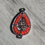 Filigree Crystal 2 Hole Link 31x19mm Coral Silver Plated
