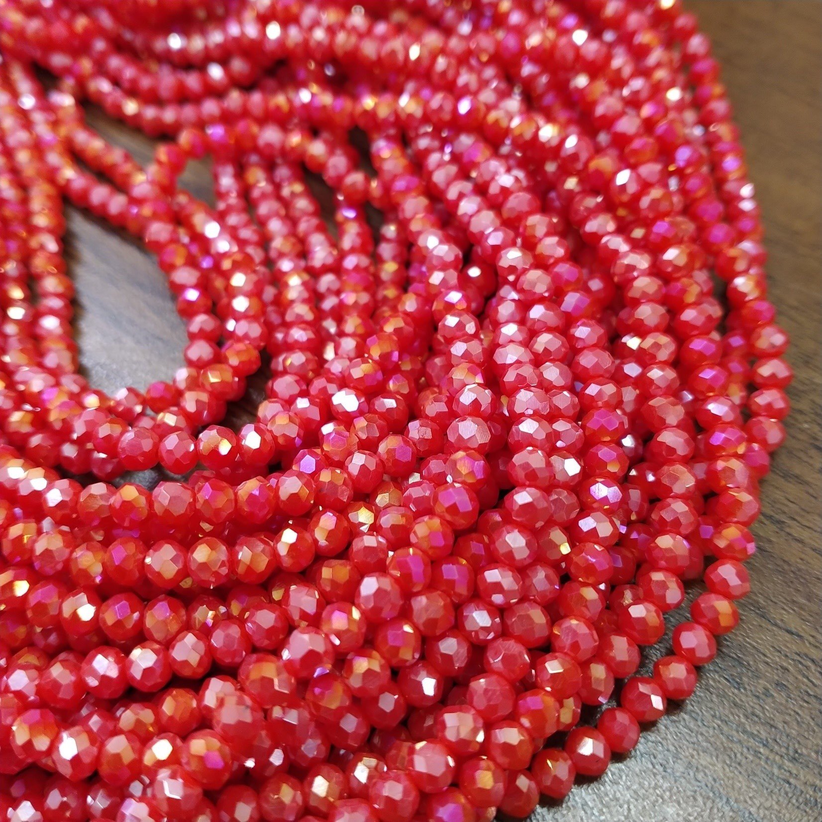 Faceted Rondelle  3x4mm Coral Shimmer Crystal Bead Strand