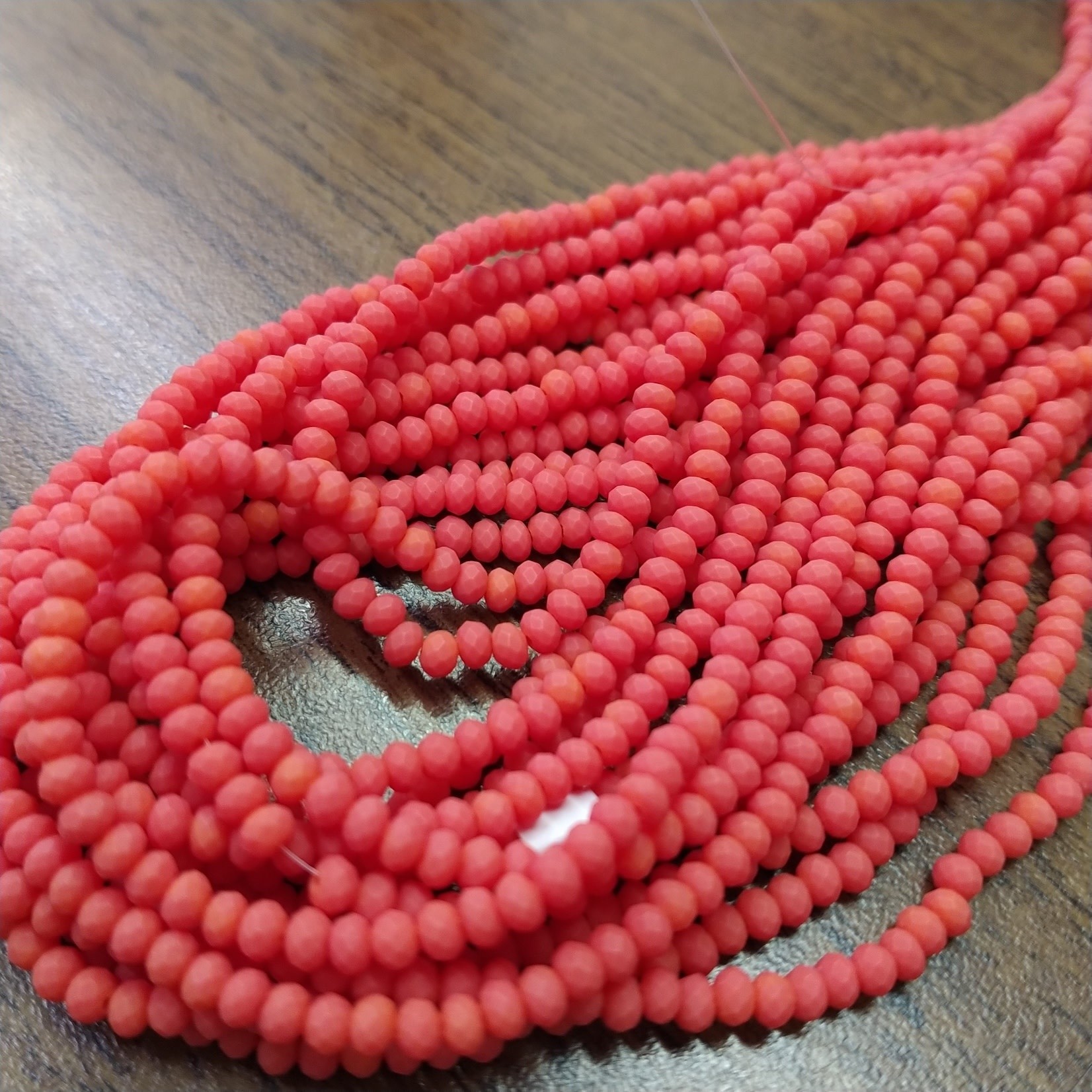 Faceted Rondelle 1.5x2mm Coral Matte Crystal Bead Strand