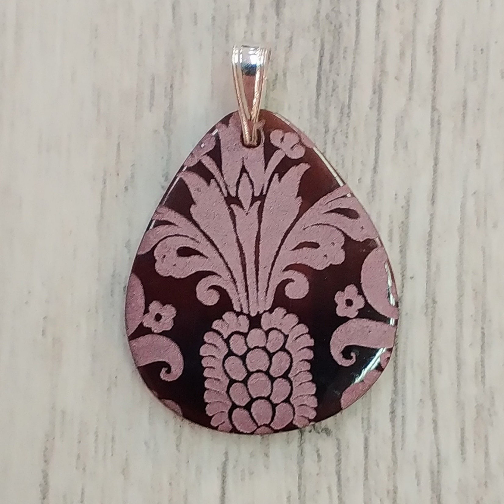 Lillypilly Tab Shell Pendant Purple Pineapple Teardrop 15x25mm with Sterling Silver Bail