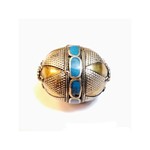 Tibetan Oval Inlaid Turquoise Brass Bead