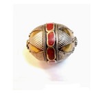 Tibetan Oval Inlaid Coral Brass Bead