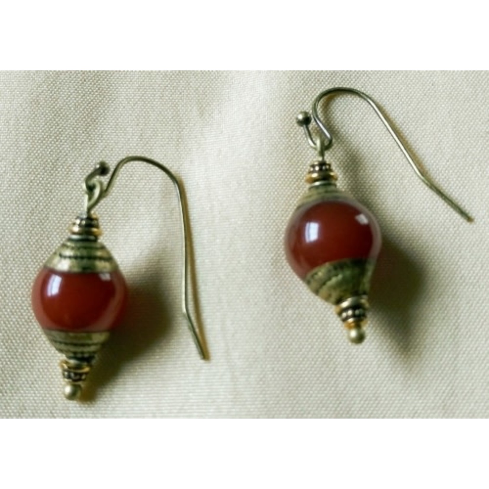 Tibetan Brass Capped 10mm Carnelian Bead