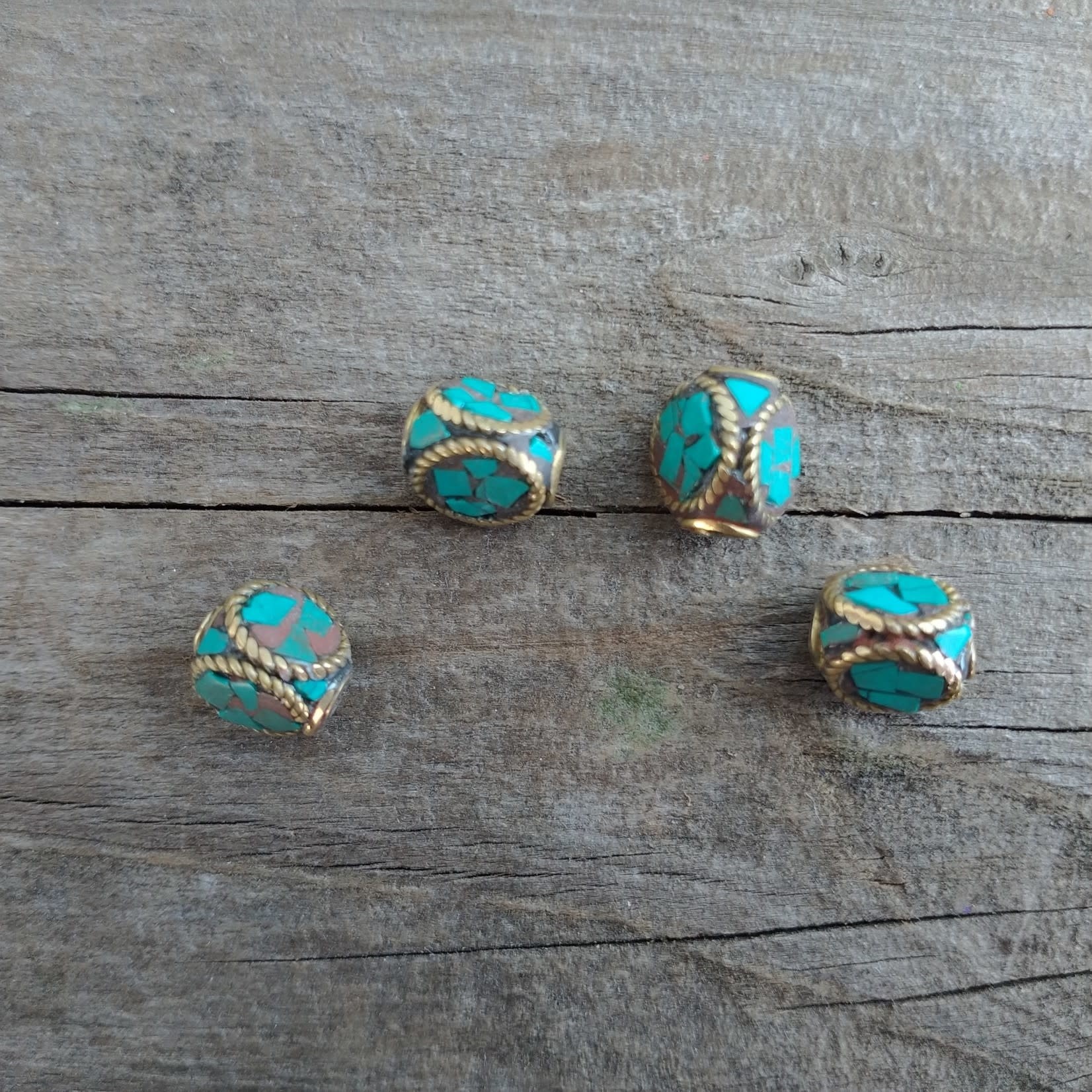 Tibetan Tricorner 10-11mm Turquoise with Brass Bead