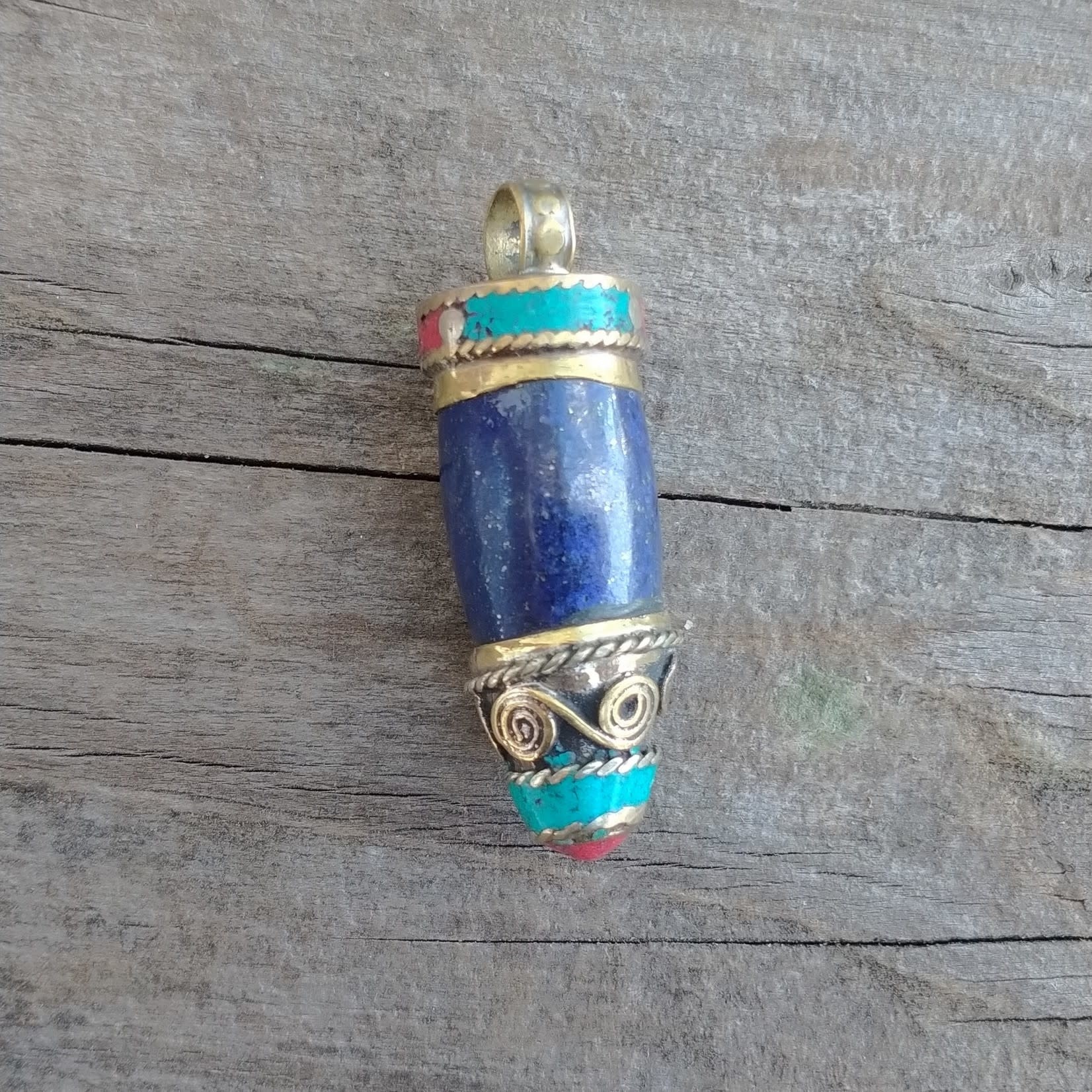 Tibetan Brass Lapis Pendant