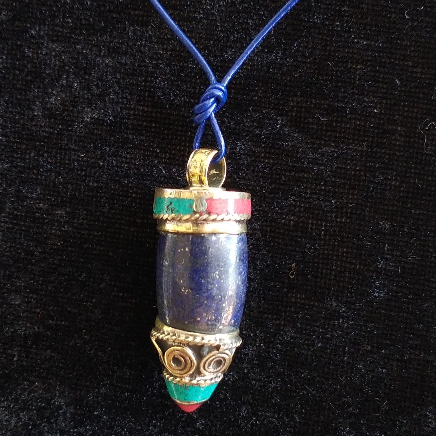 Tibetan Brass Lapis Pendant