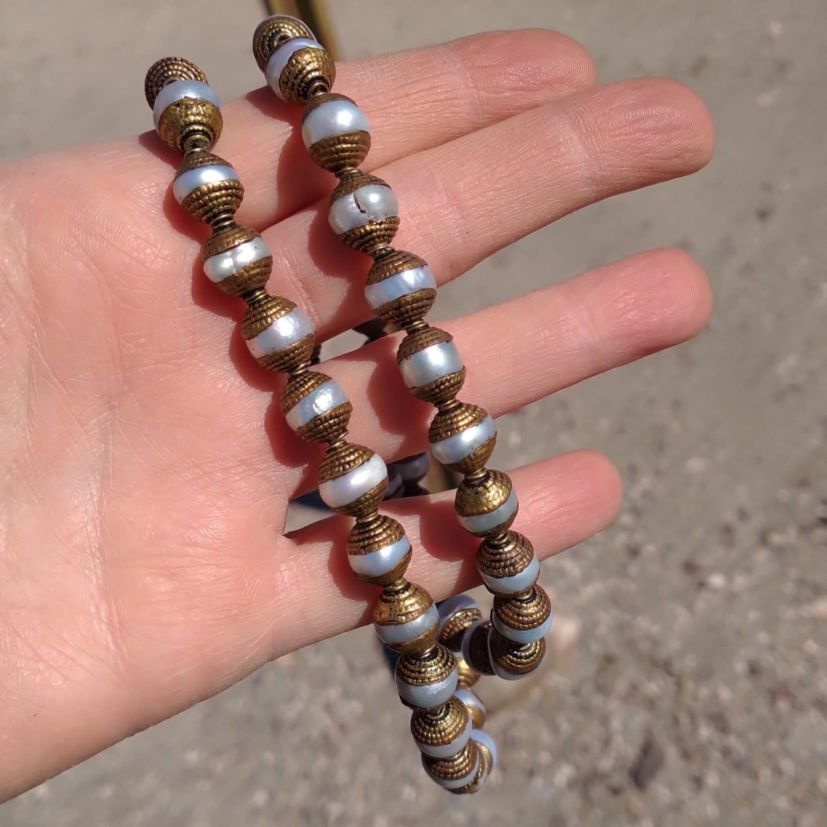 Tibetan Brass Capped  8mm Pearl Bead