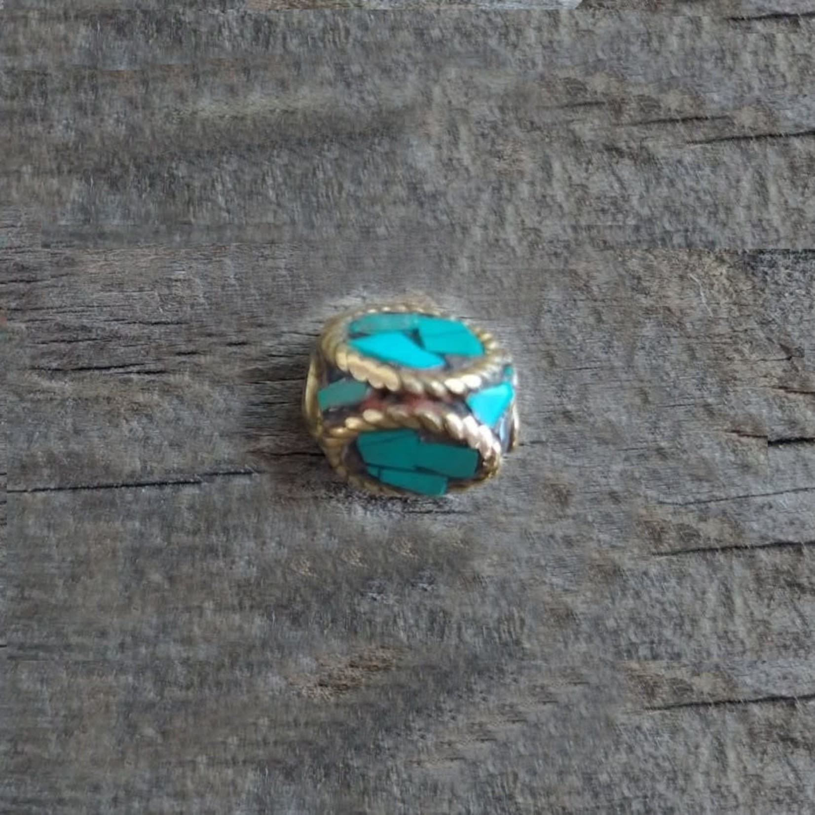 Tibetan Tricorner 10-11mm Turquoise with Brass Bead