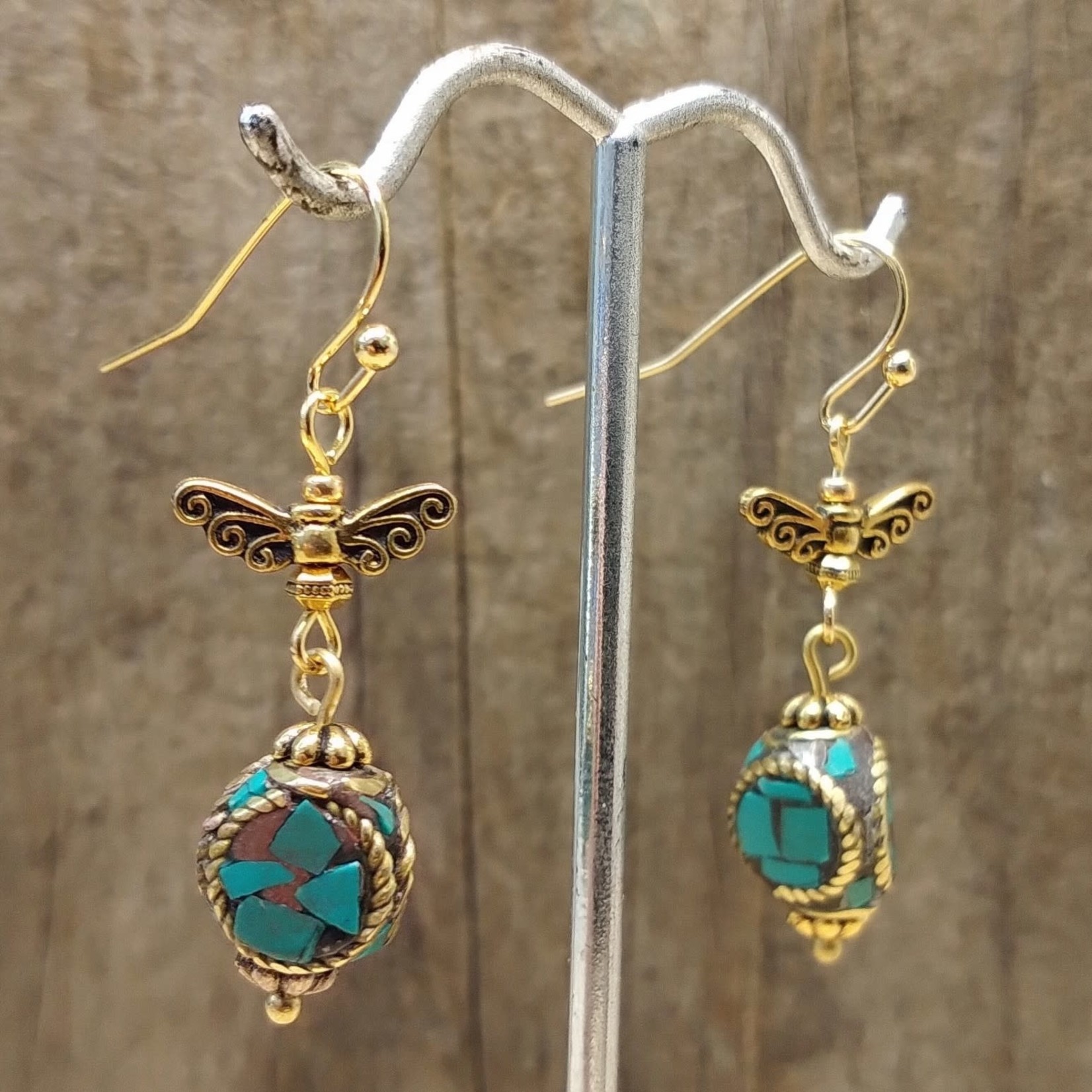 Tibetan Tricorner 10-11mm Turquoise with Brass Bead