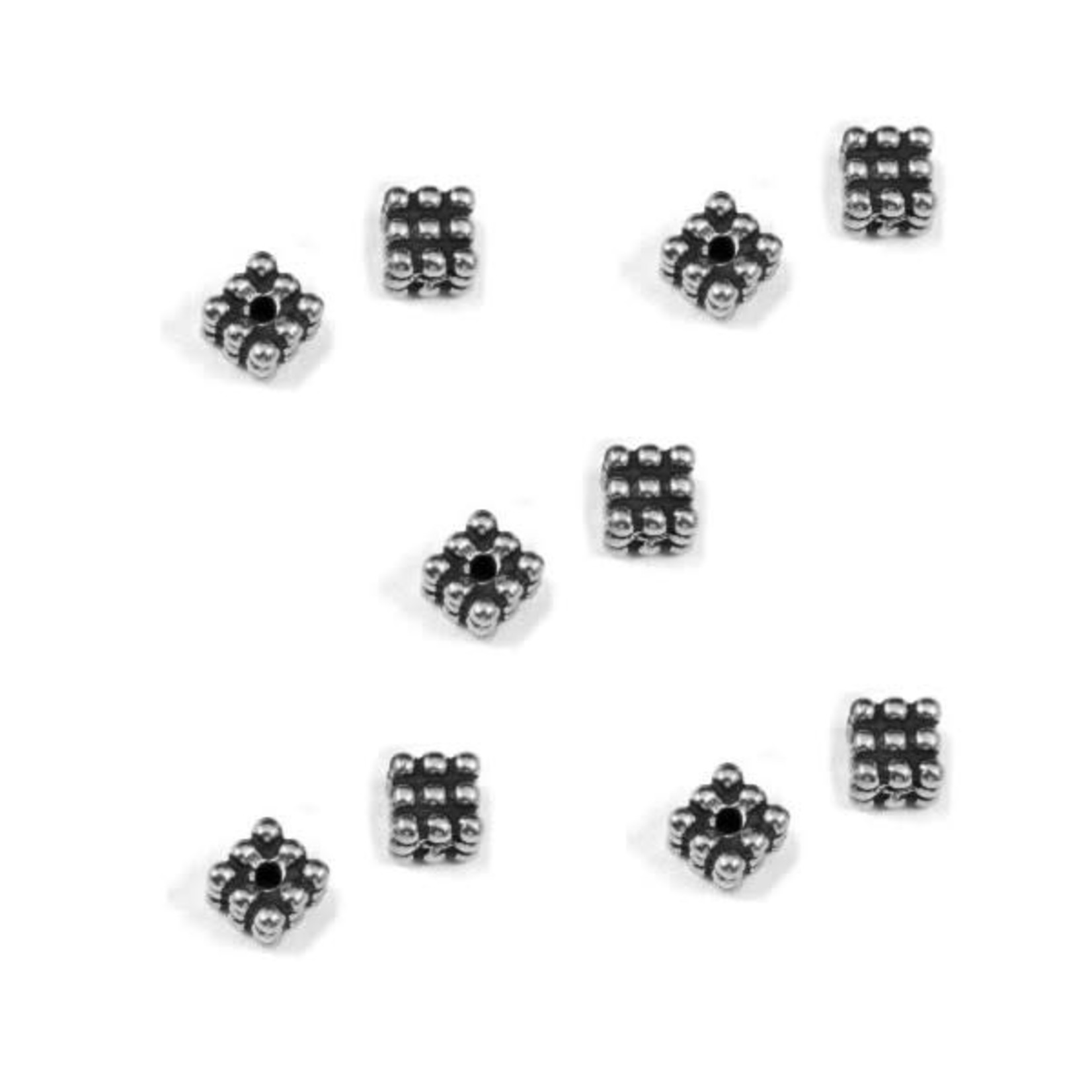 TierraCast Antique Silver Plated 3.5mm Beaded Cube Bead - 10 Pieces