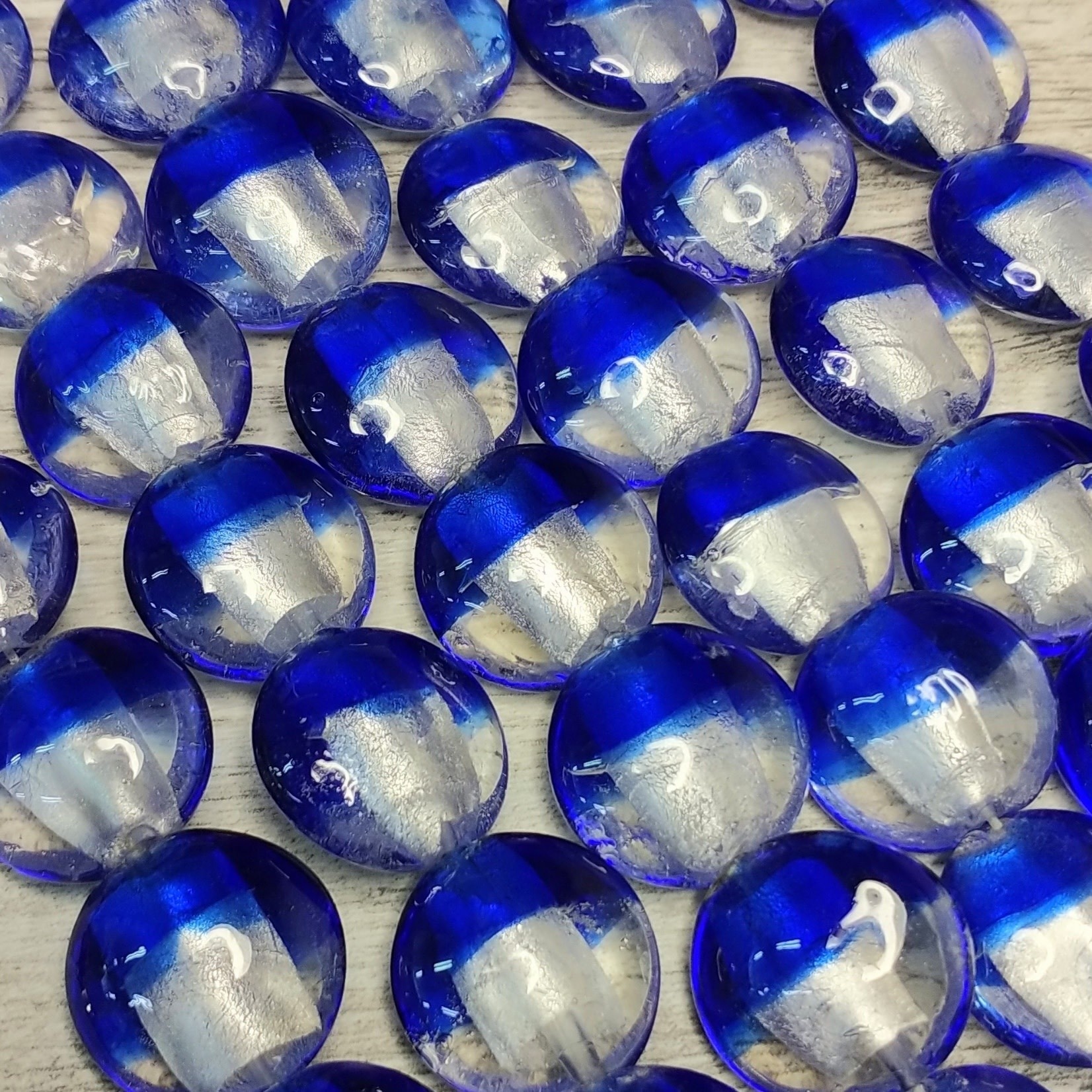 Ice Cobalt Lentil Lampwork Glass Bead - Single