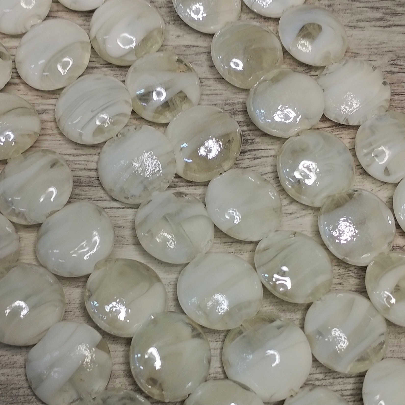 Ice White Lentil 20mm Lampwork Glass Bead - Single