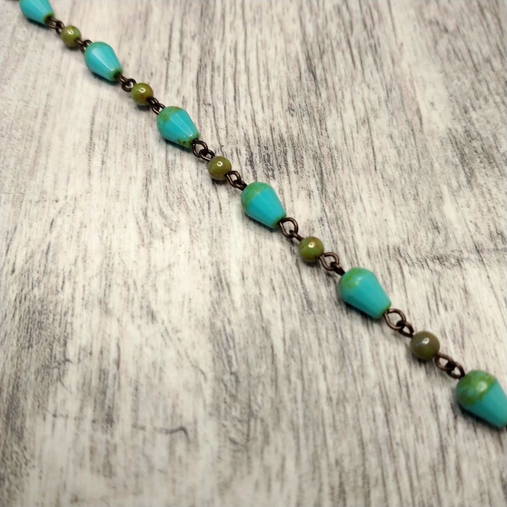 Czech Glass Beaded Chain Turquoise Drops - 1 foot