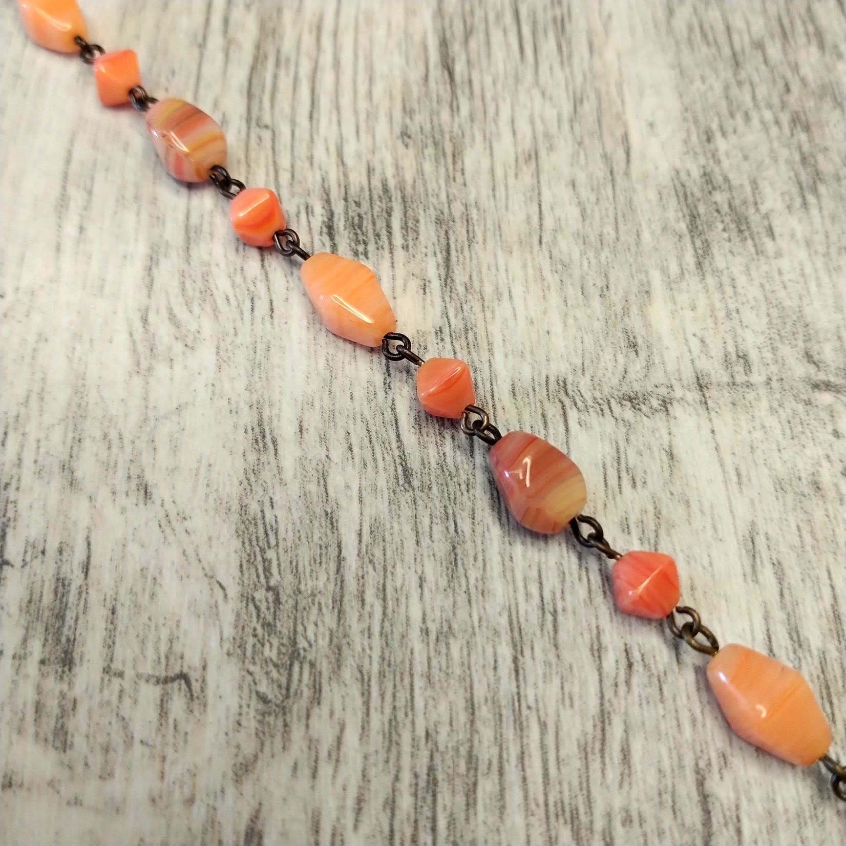 Czech Glass Beaded Chain Peach Faux Agate - 1 foot