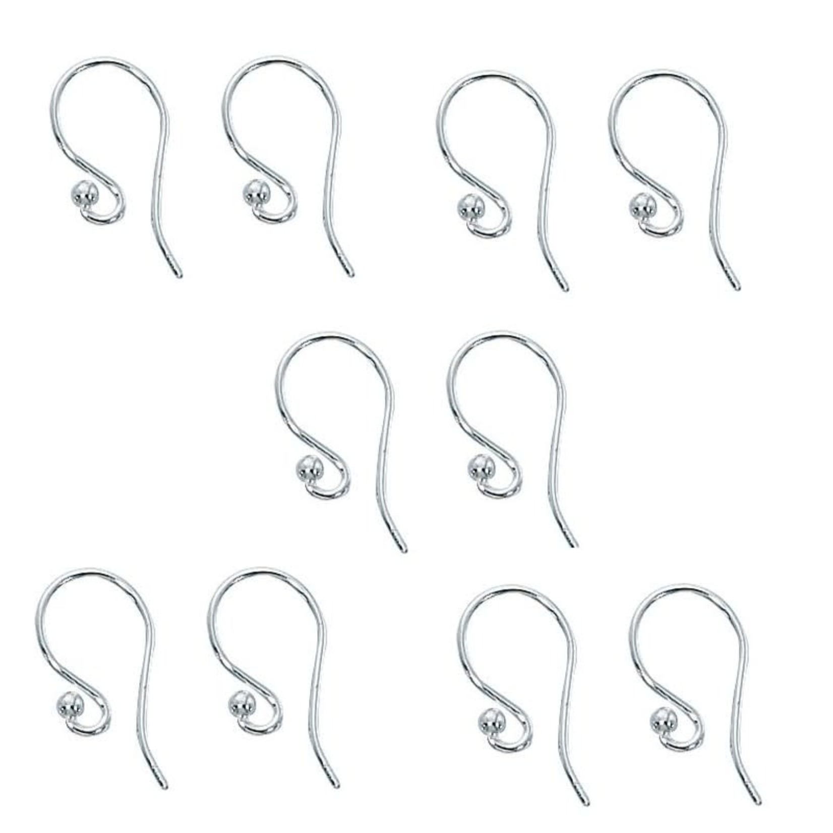 Sterling Silver Earwire W/ Loop & 2mm Ball - 10 Pieces