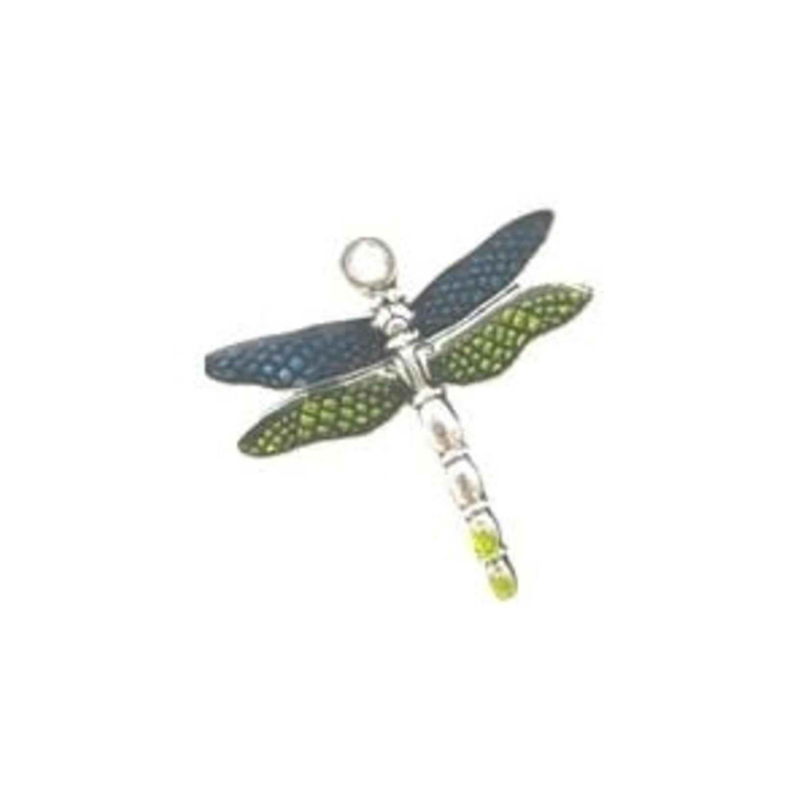 Enameled Blue & Green Dragonfly Silver Plated Charm