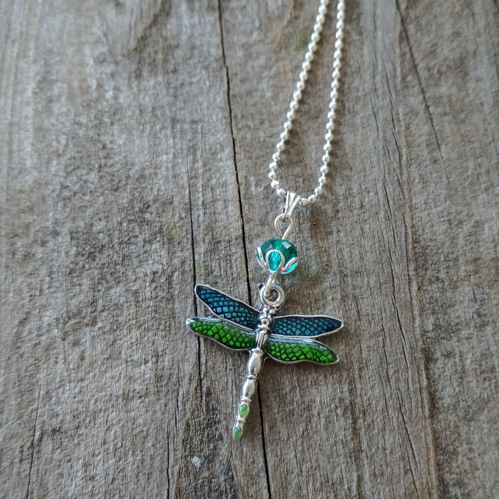 Enameled Blue & Green Dragonfly Silver Plated Charm