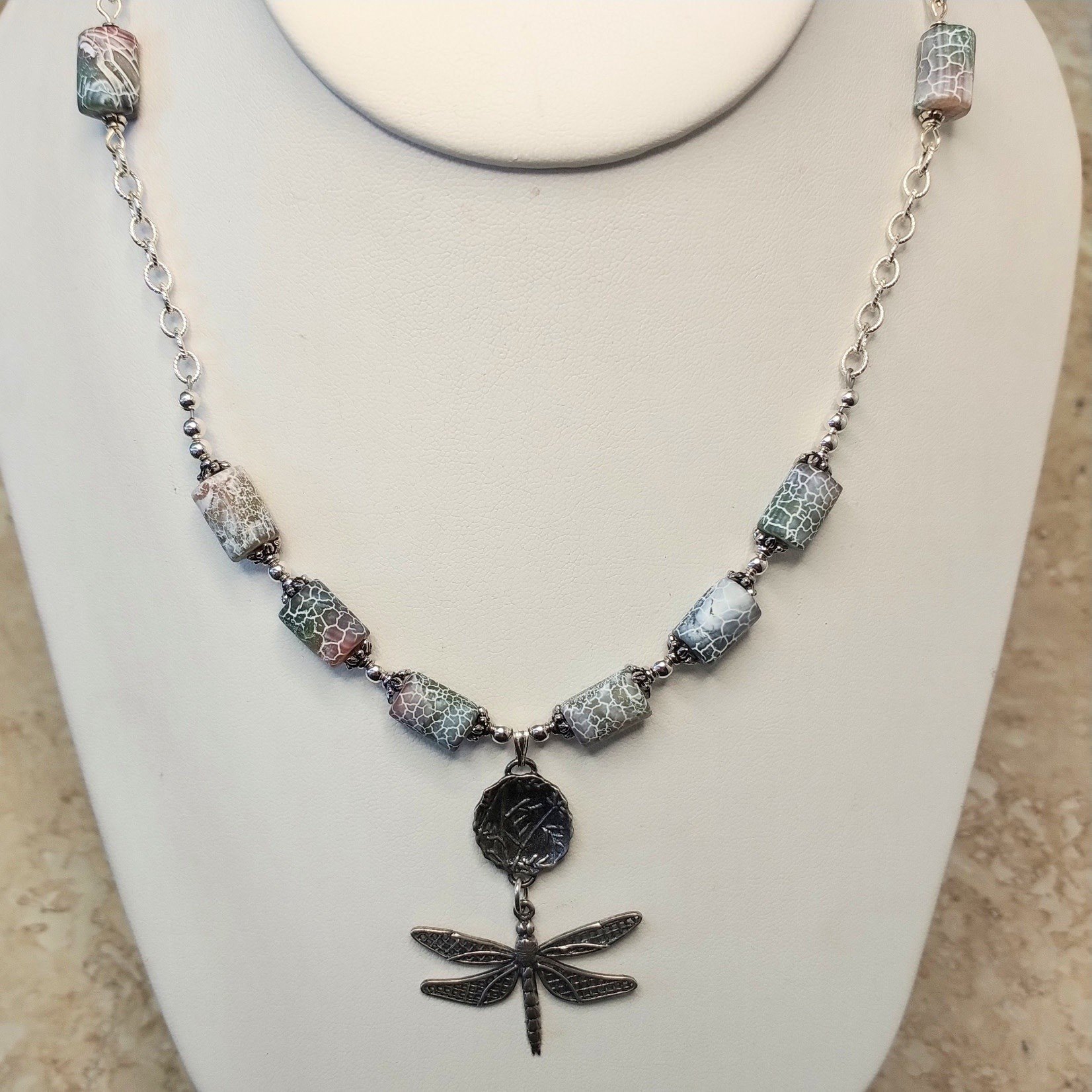 Sterling Silver Agate Dragonfly Necklace - Ready to Wear