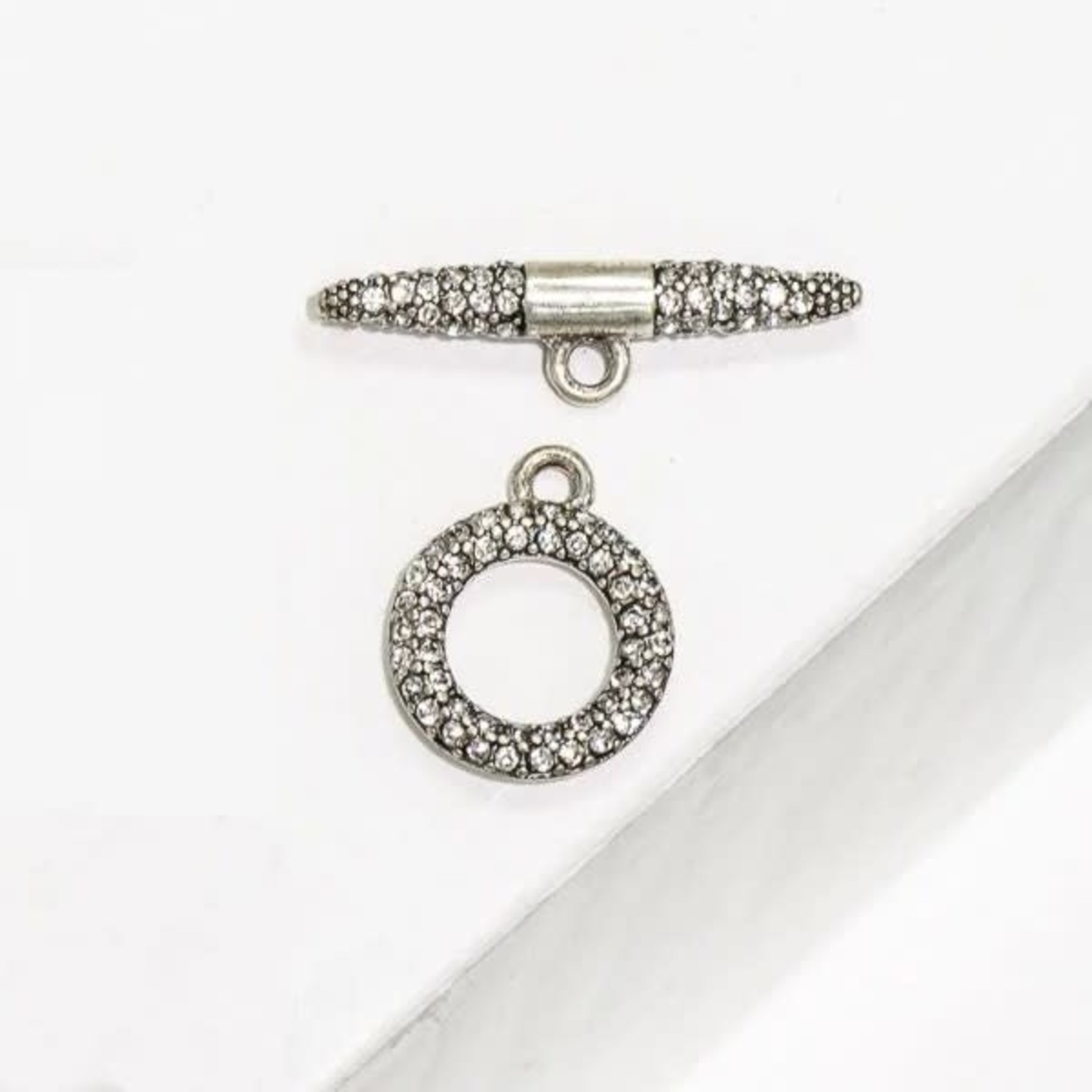 Pave Crystal Toggle Set - Nickel-Free Antique Silver Plated