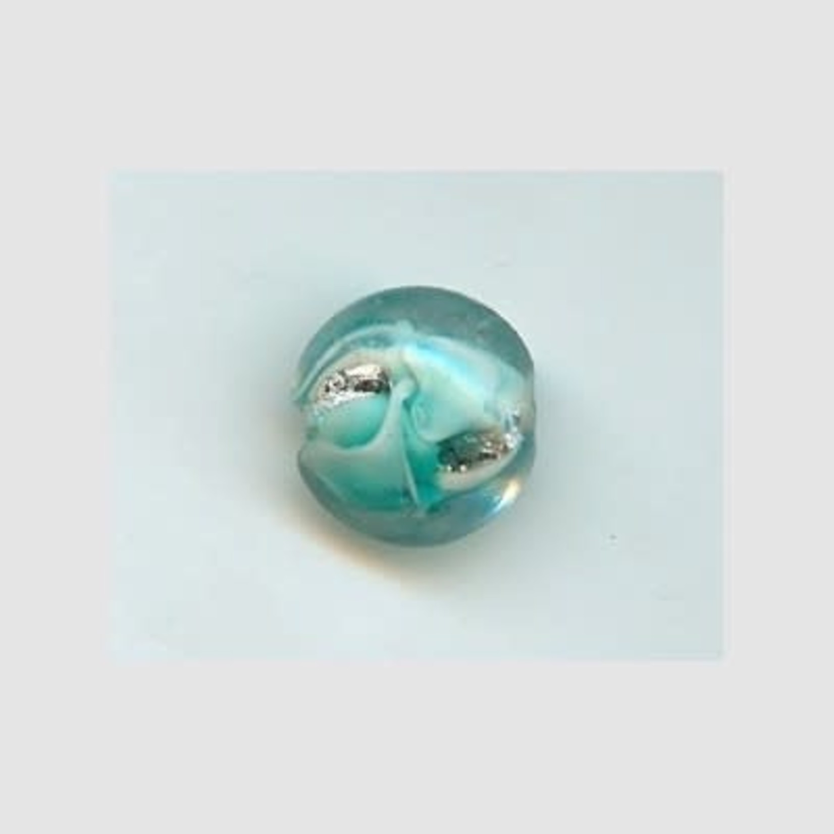 Aqua Silver Lentil Lampwork Glass Bead