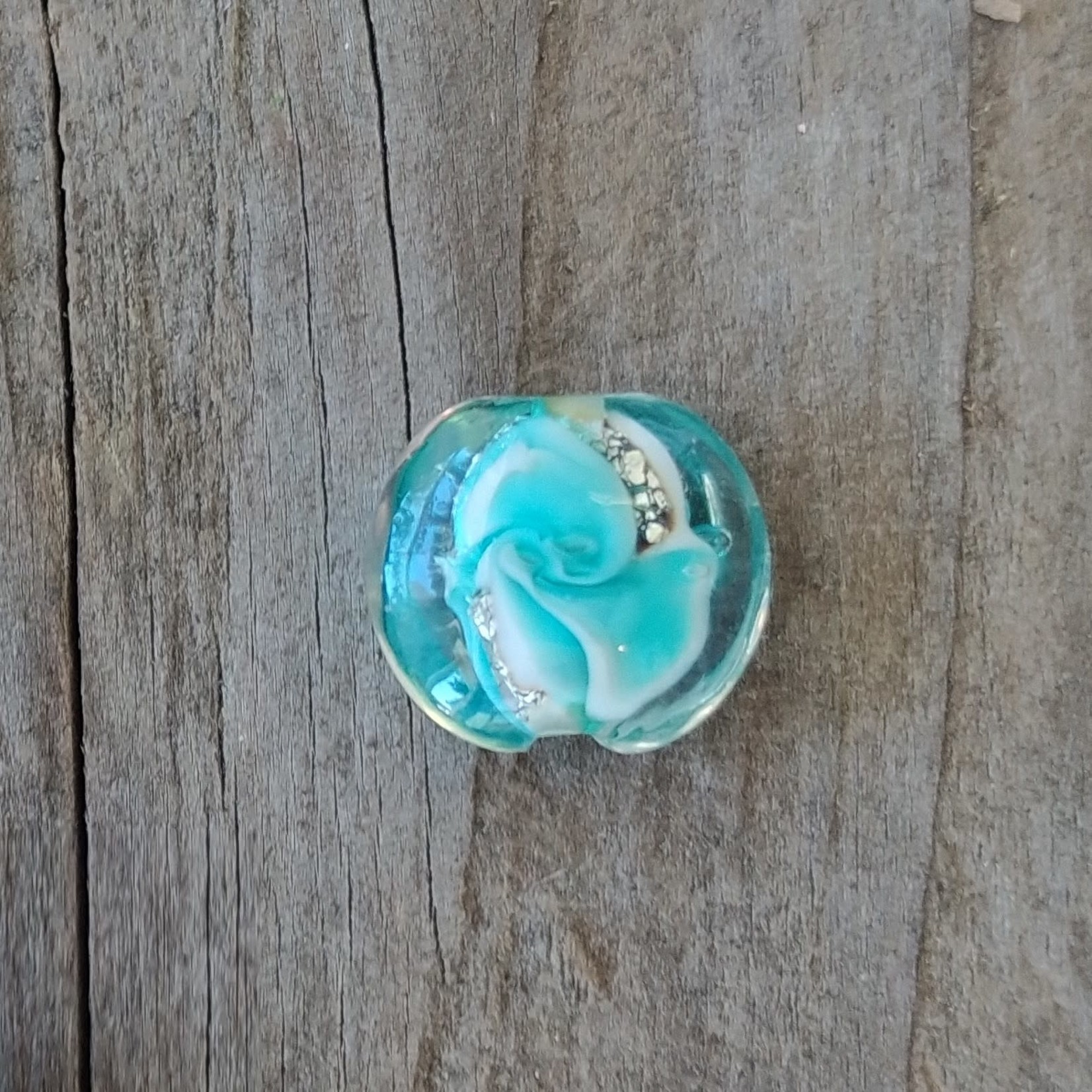 Aqua Silver Lentil Lampwork Glass Bead