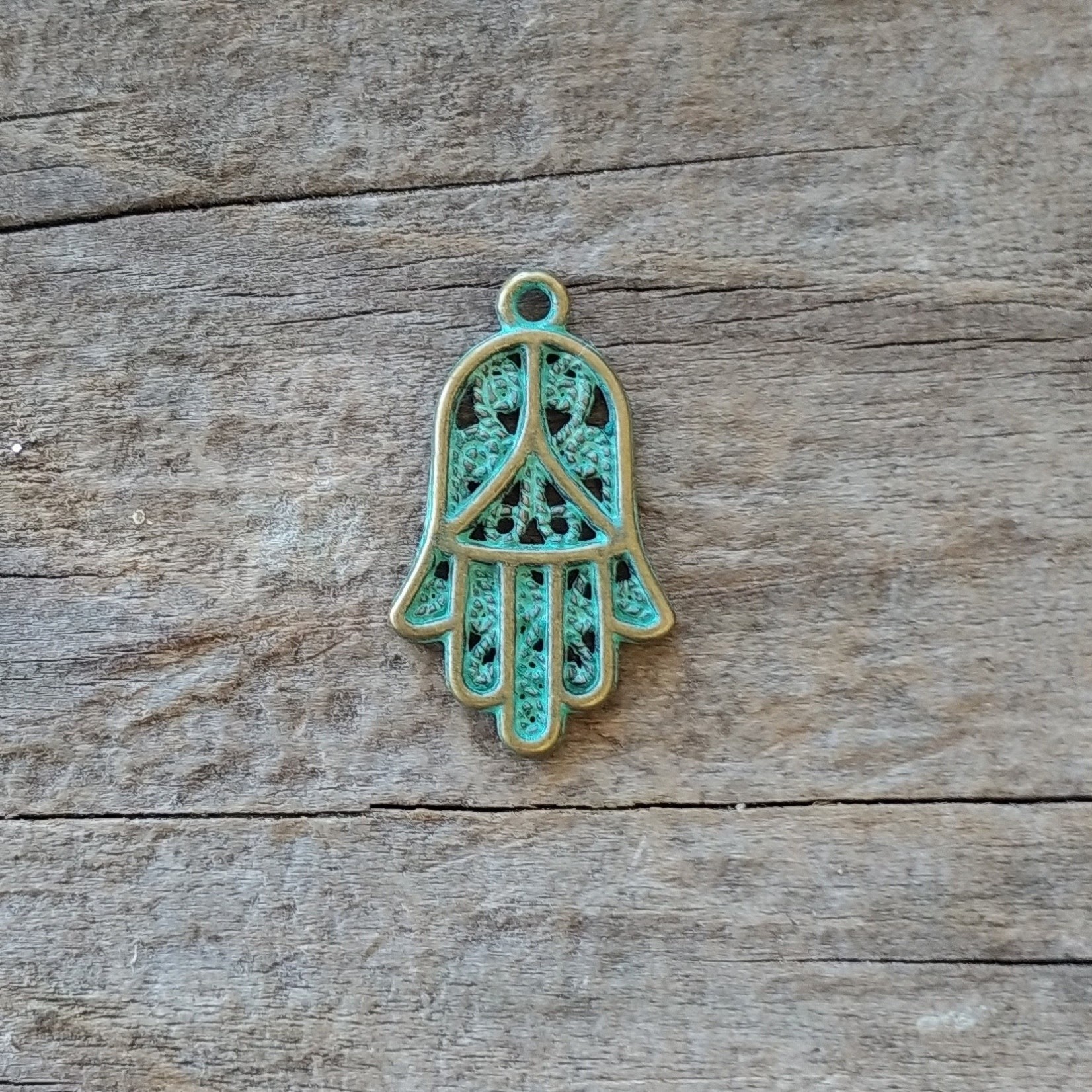 Verdigris Brass Charm - Hamsa