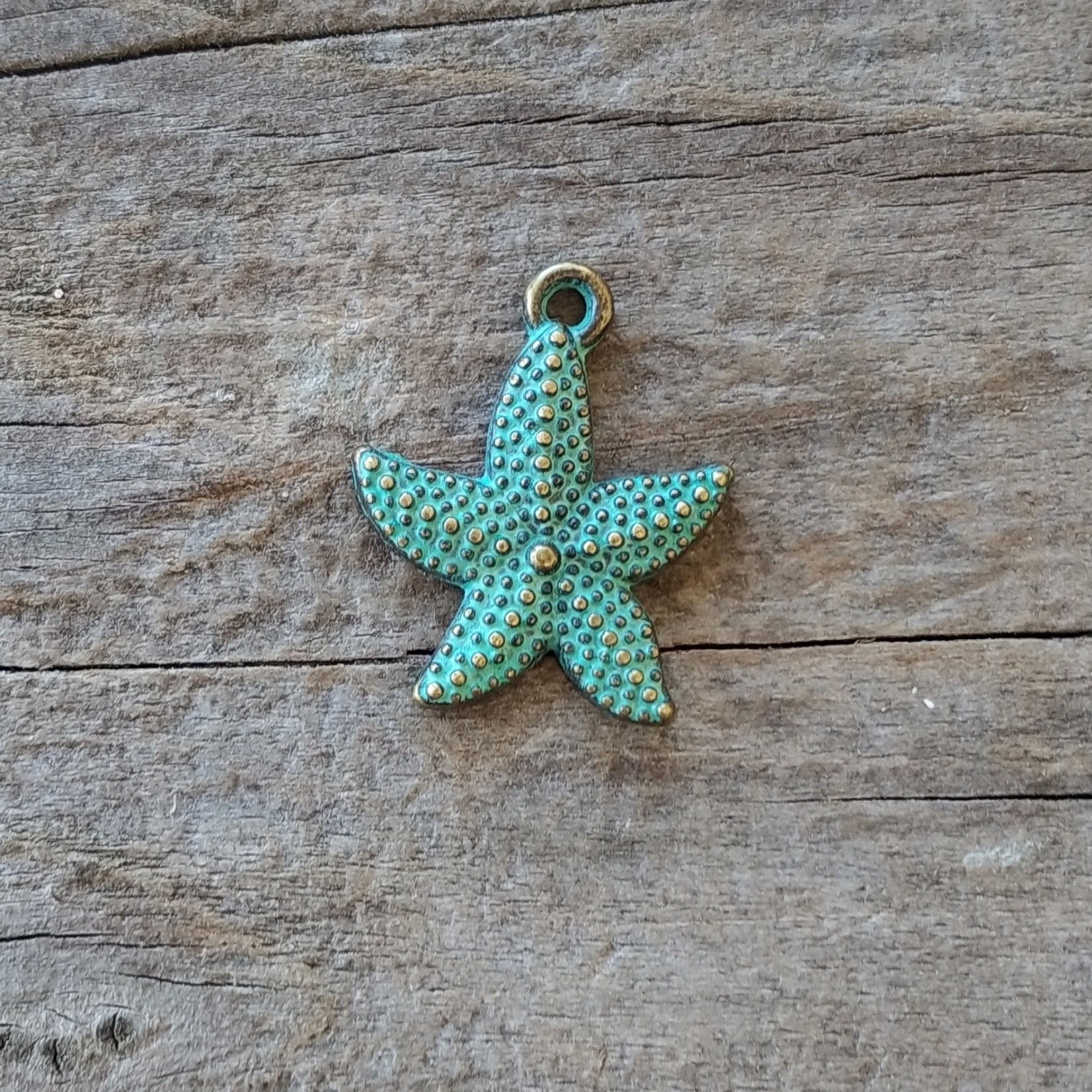 Verdigris Brass Charm - Spotted Starfish