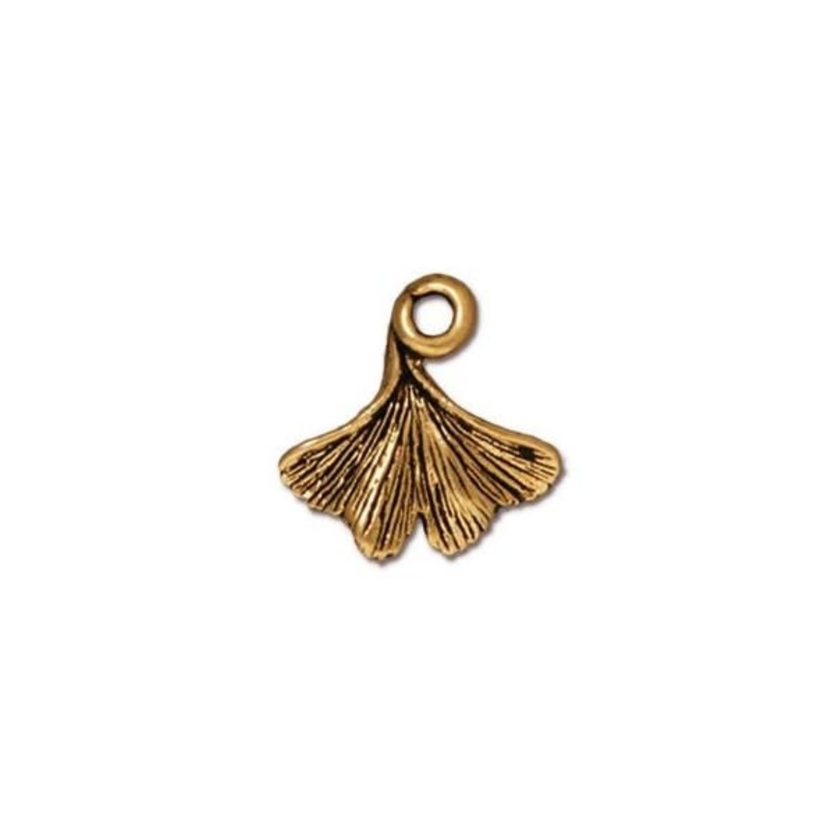 TierraCast Ginkgo Leaf Antique Gold Plated Charm