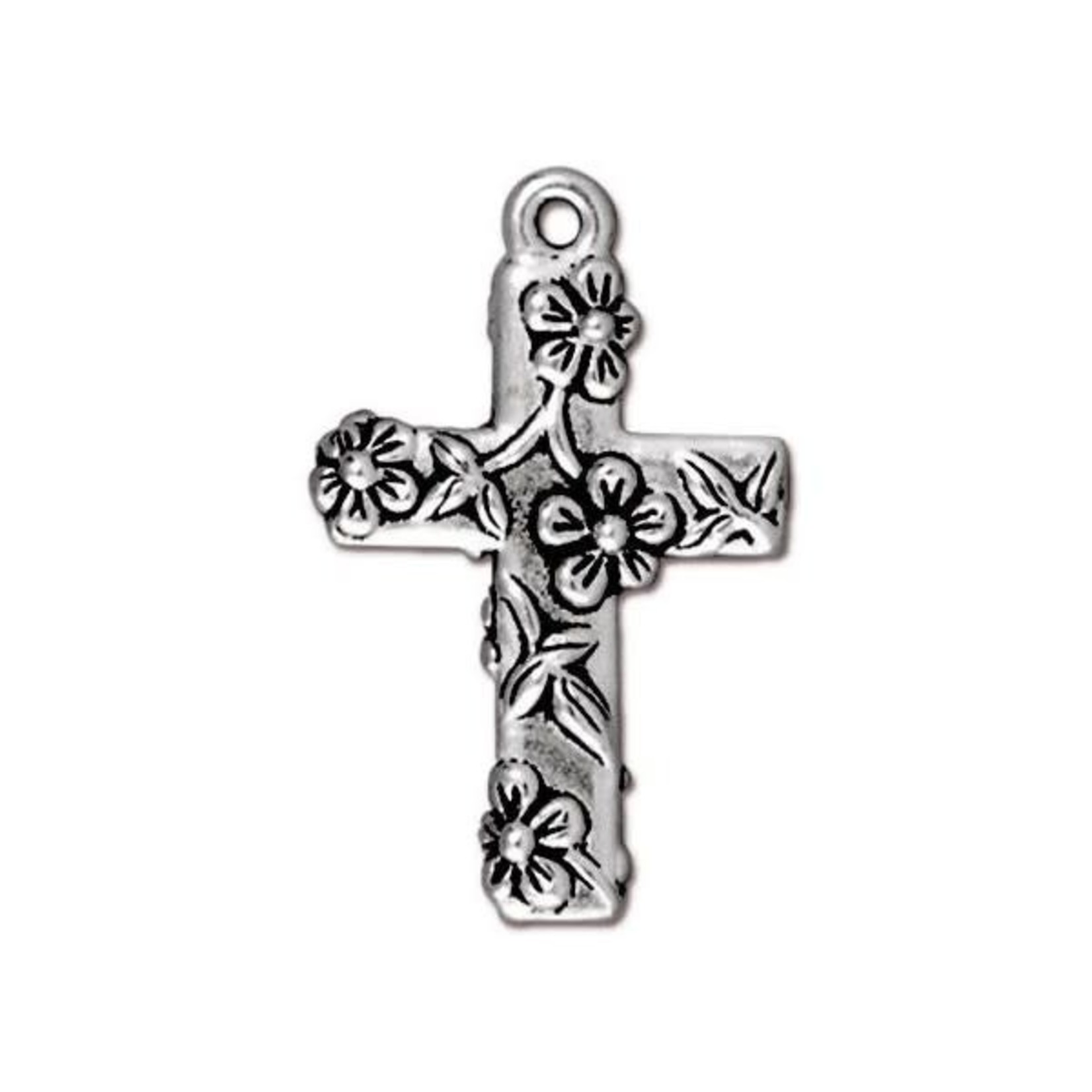 TierraCast Floral Cross Drop Antique SIlver Plated