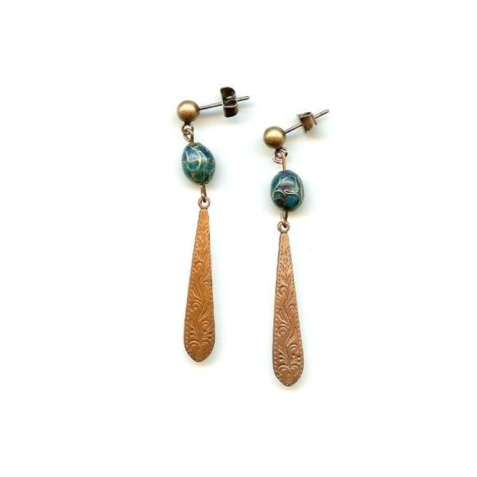 Vintaj Vintaj Brass Ornate Long Etched Dangle Drop