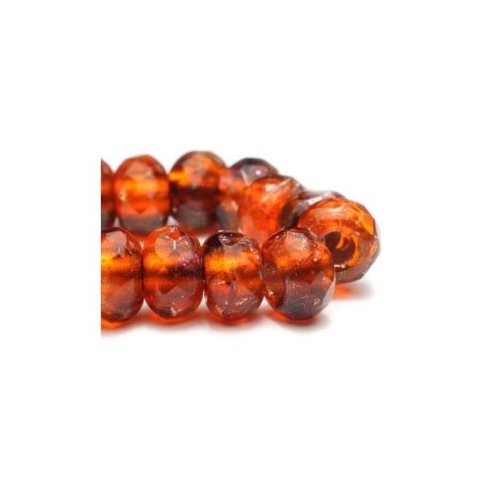Czech Glass Roller 6x9mm Orange with Copper Lining Bead Strand