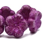 Czech Hibiscus Flower 22mm Metallic Purple Bead Strand