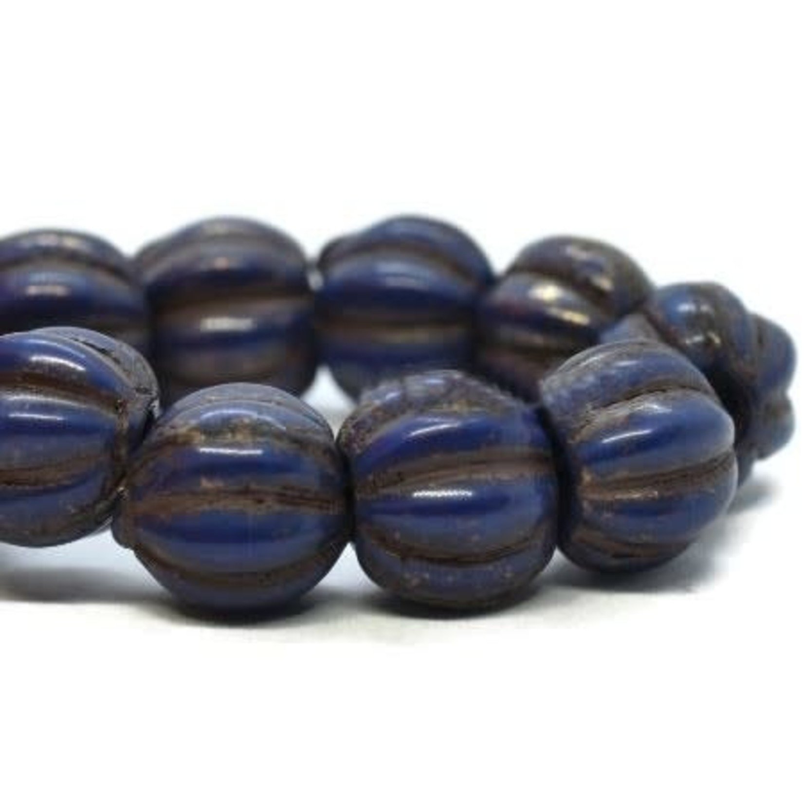 Czech Glass Melon  8mm Large Hole Violet Gold Bronze Bead Strand