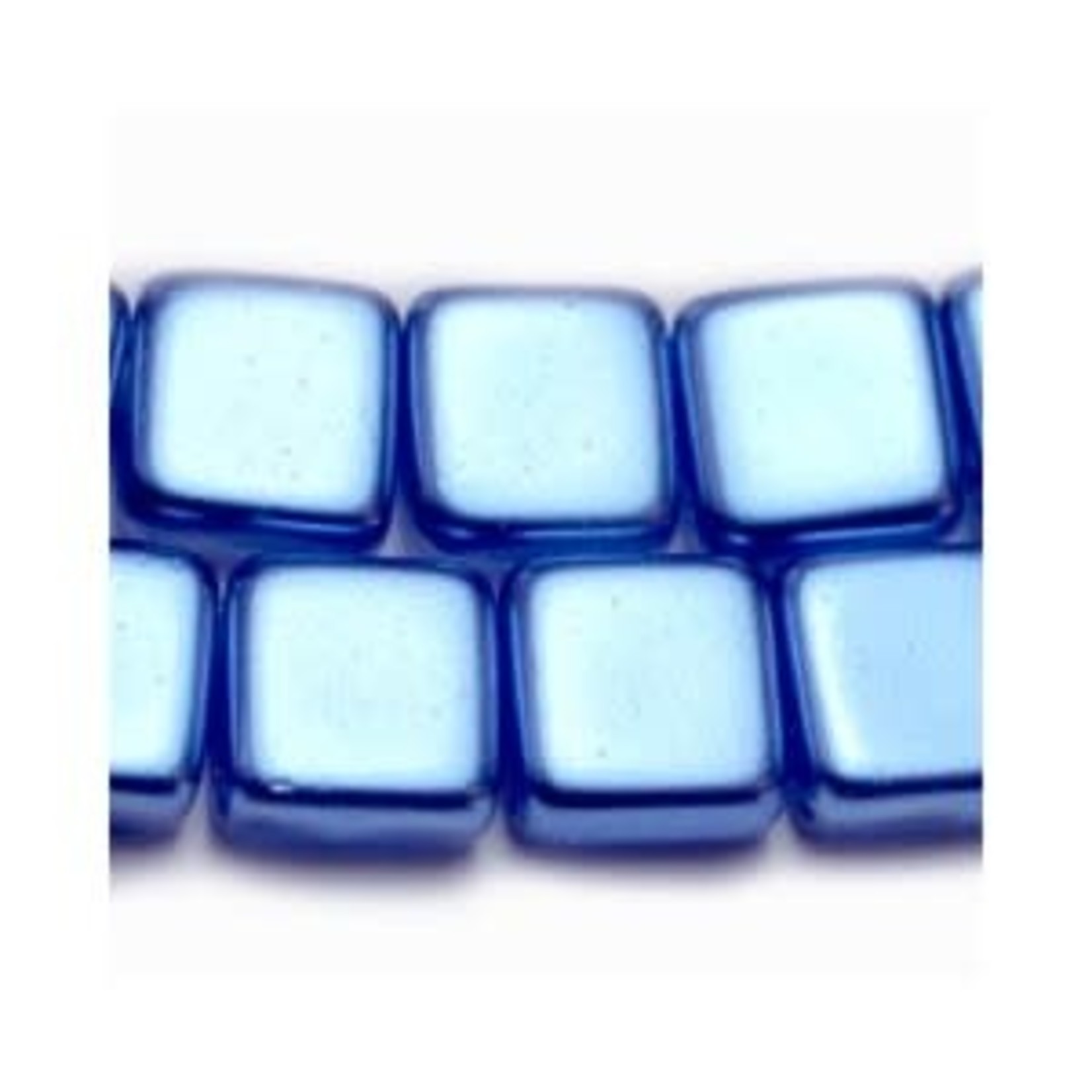 Czech Pressed Glass 6mm Two hole Tile Tufts Blue Bead Strand