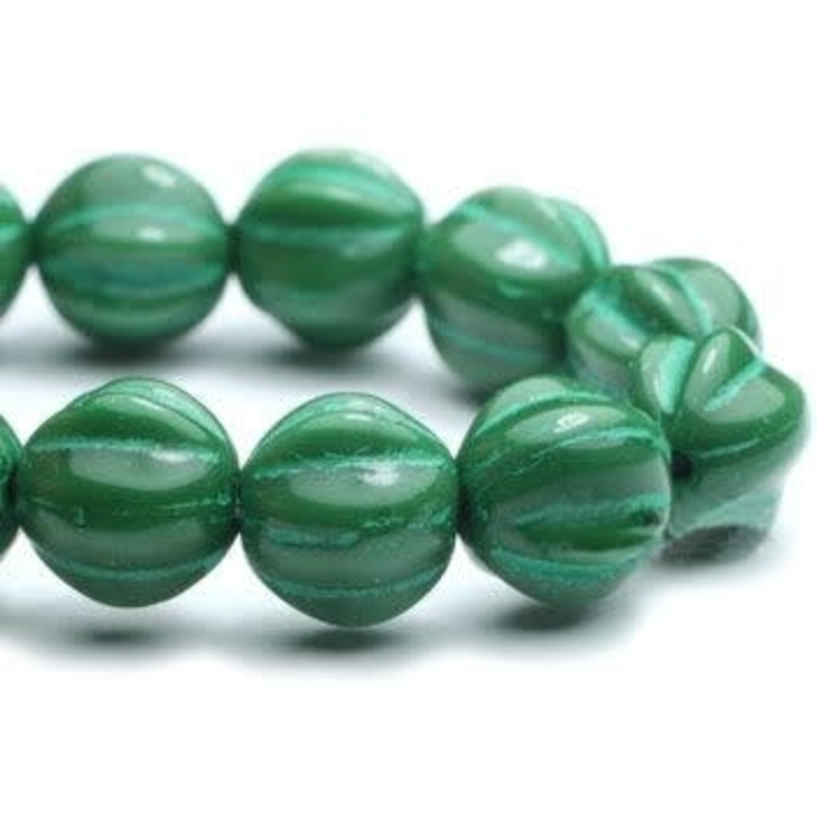 Czech Glass Melon 6mm Hunter Green Bead Strand