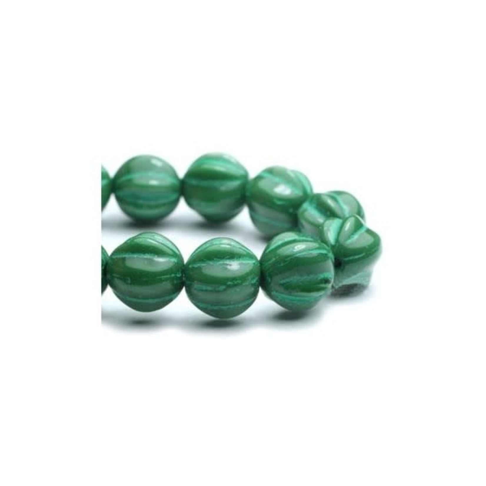 Czech Glass Melon 6mm Hunter Green Bead Strand