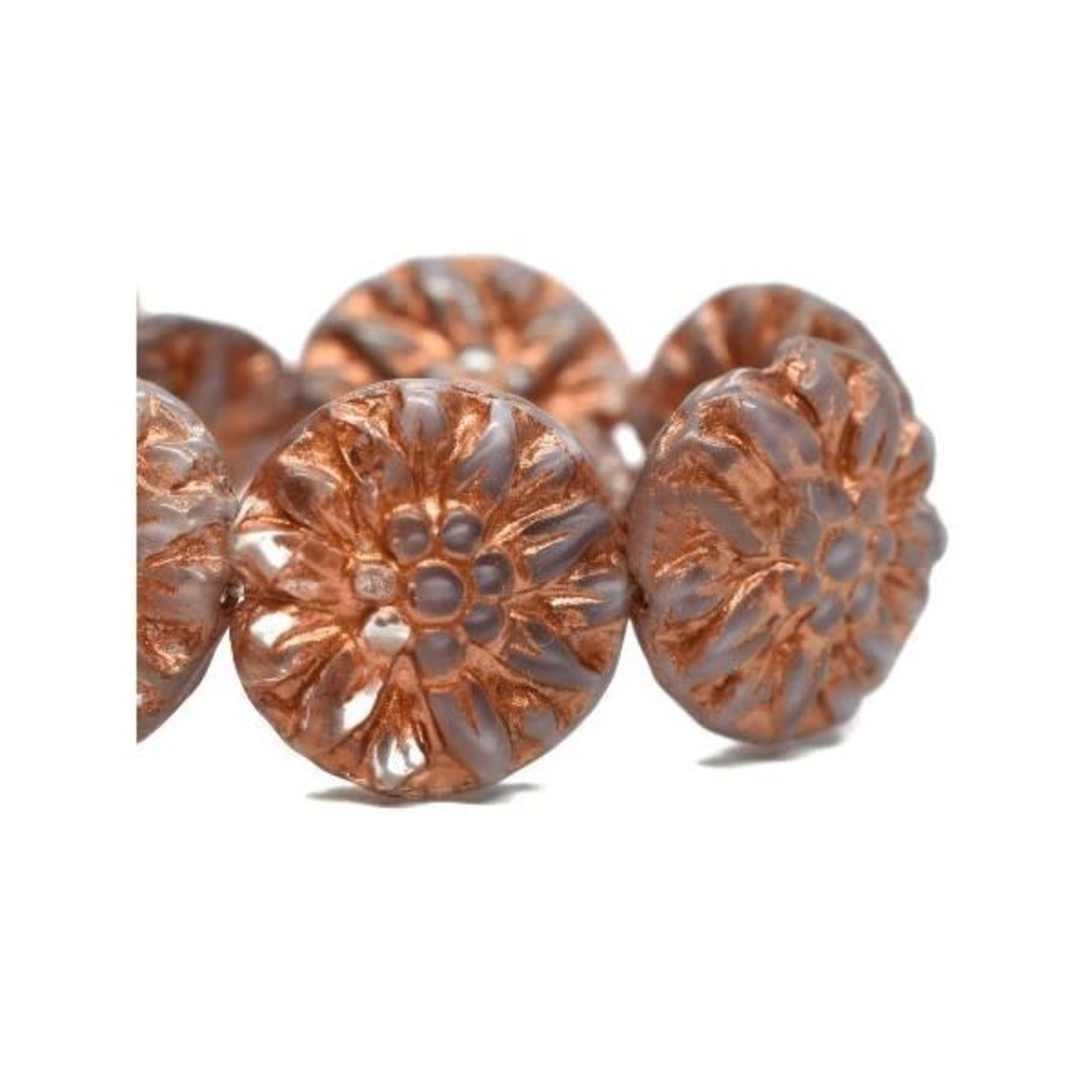 Czech Dahlia Flower 14mm Thistle with Copper Wash Bead Strand