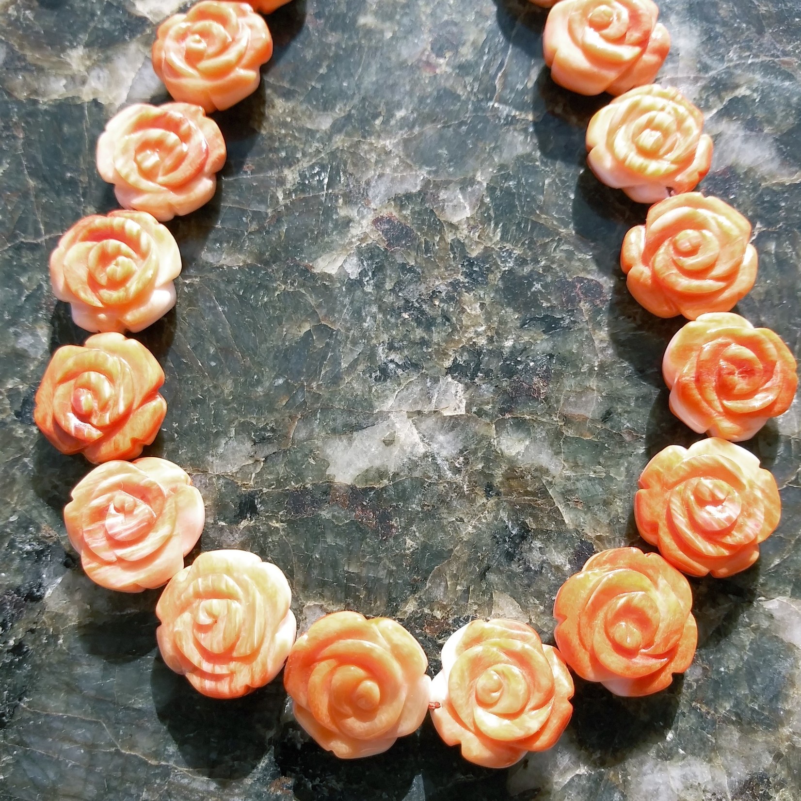 Rose Carved Orange Shell 16mm Bead