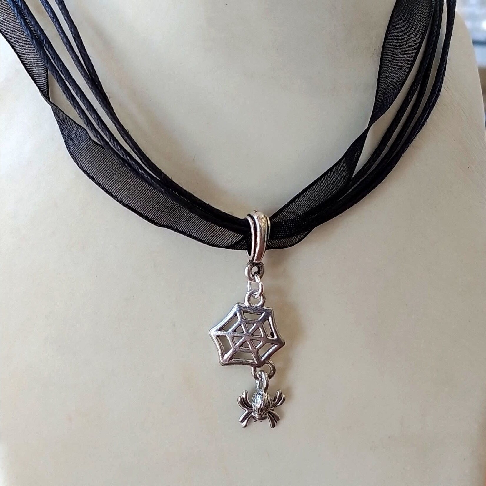 Spider with Web Pewter Charm