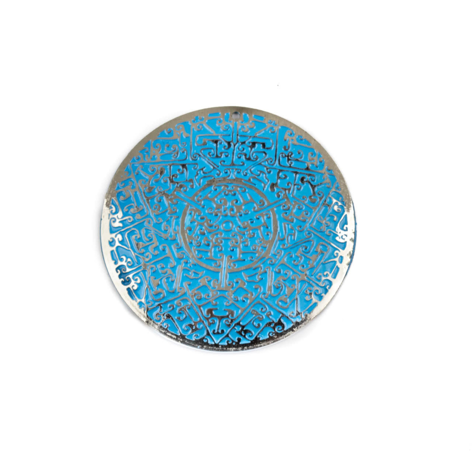 Enameled Blue/Silver 34mm Pendant