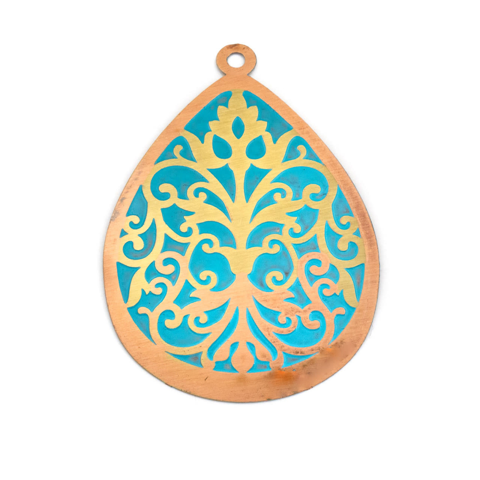 Enameled Victorian Vines 37x52mm Teardrop Pendant