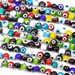 Evil Eye Glass  8mm Multicolor Bead  Strand