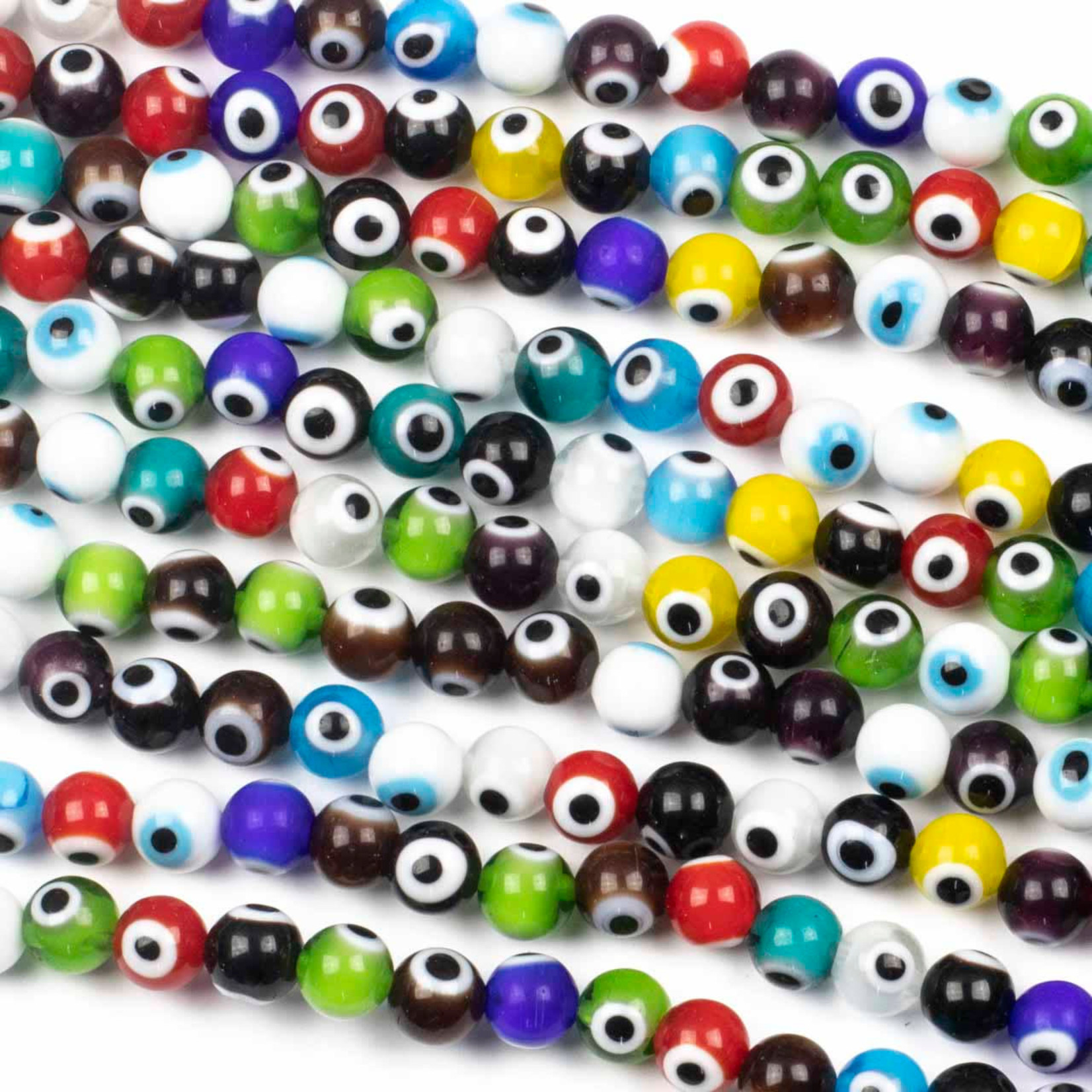 Evil Eye Glass  8mm Multicolor Bead Round Strand